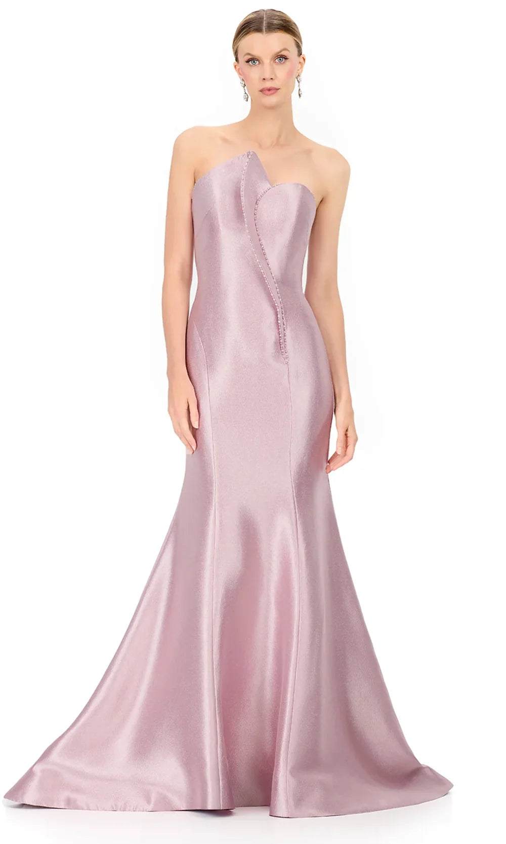 Ashley Lauren E12318 - Beaded Trim Asymmetric Strapless Dress in Mauve