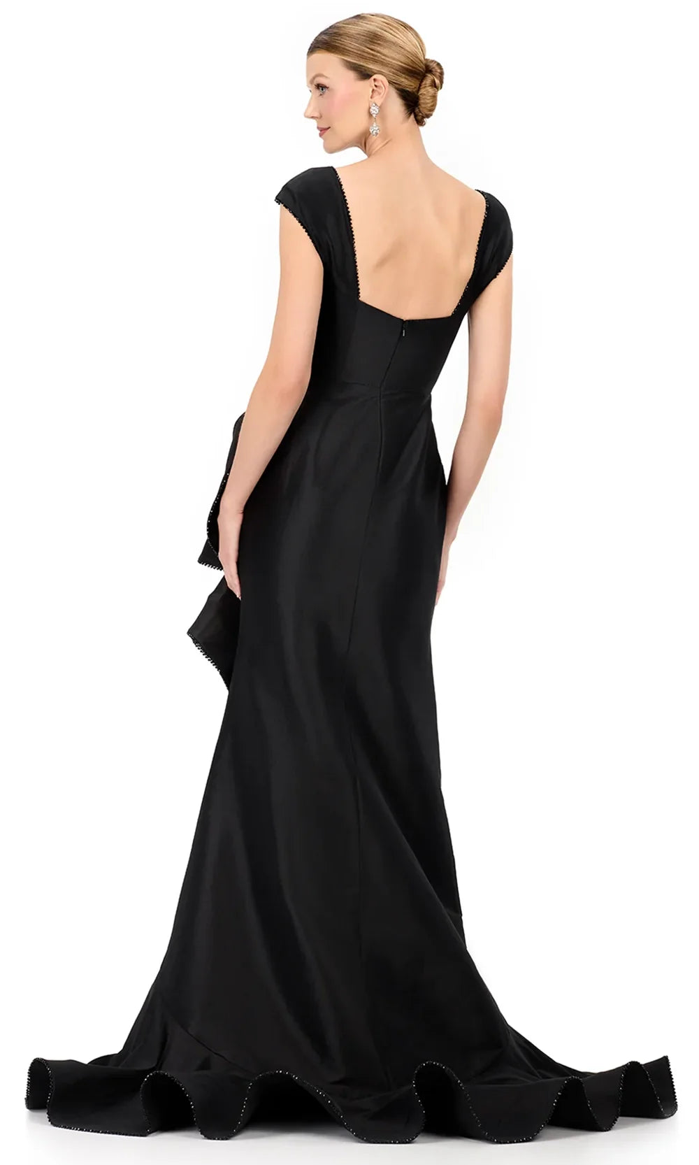 Ashley Lauren E12321 - Taffeta Square Neckline Ruffle Hi-Low Dress in Black