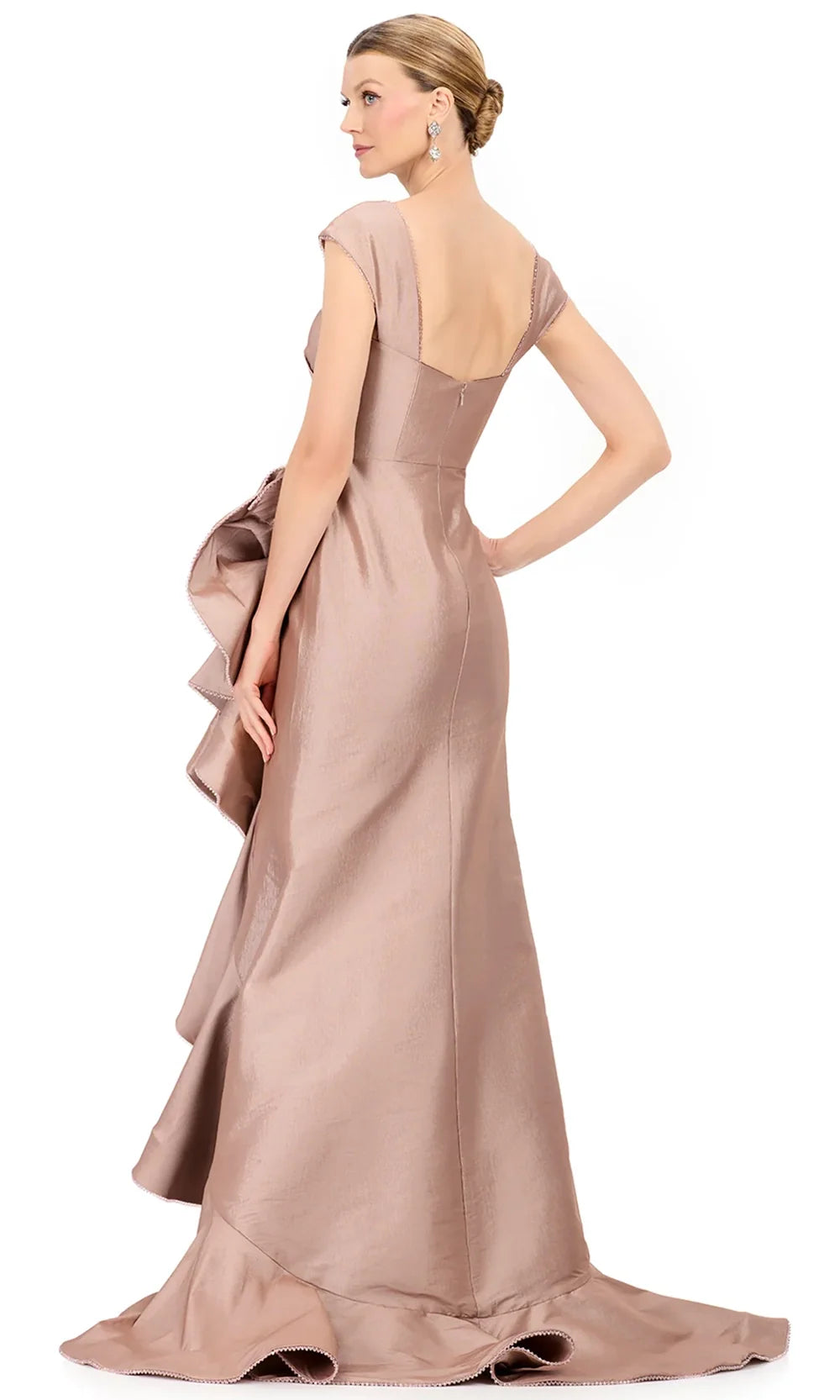 Ashley Lauren E12321 - Taffeta Square Neckline Ruffle Hi-Low Dress in Champagne