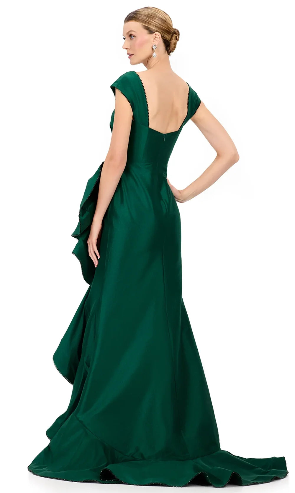 Ashley Lauren E12321 - Taffeta Square Neckline Ruffle Hi-Low Dress in Emerald