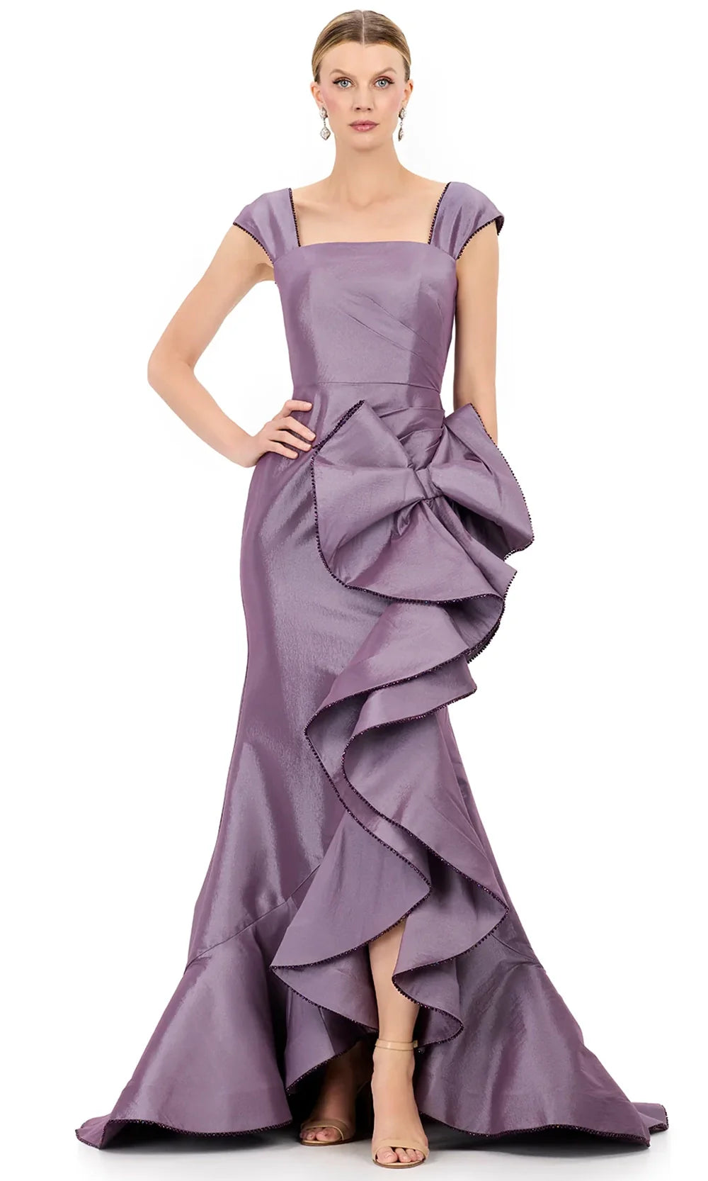 Ashley Lauren E12321 - Taffeta Square Neckline Ruffle Hi-Low Dress in Mauve