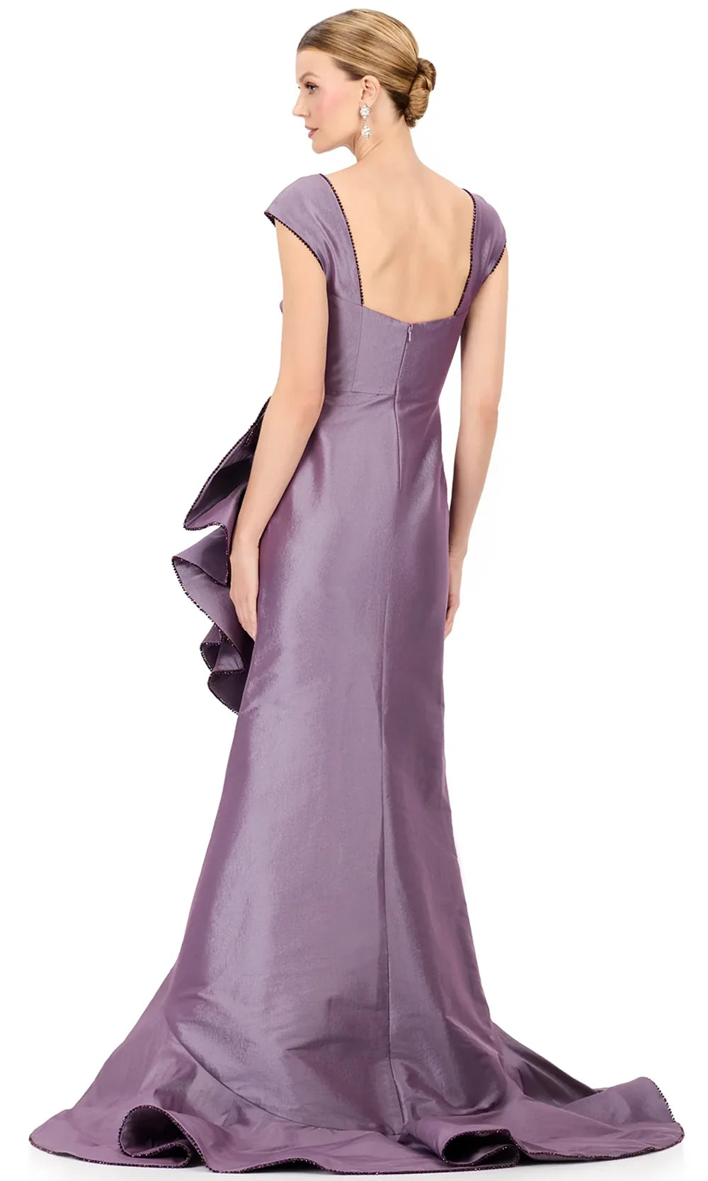 Ashley Lauren E12321 - Taffeta Square Neckline Ruffle Hi-Low Dress in Mauve