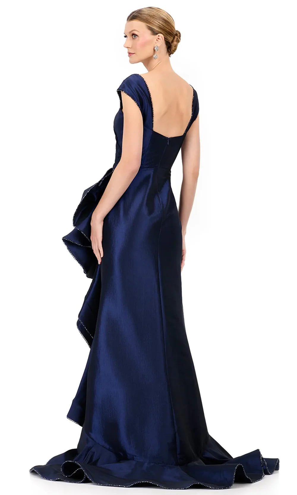 Ashley Lauren E12321 - Taffeta Square Neckline Ruffle Hi-Low Dress in Navy