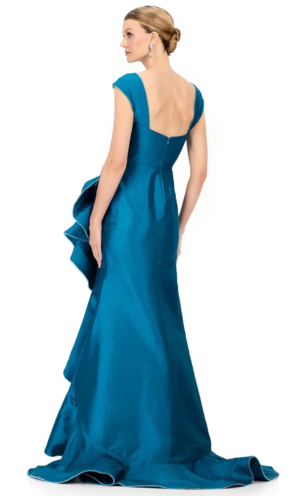 Ashley Lauren E12321 - Taffeta Square Neckline Ruffle Hi-Low Dress in Peacock