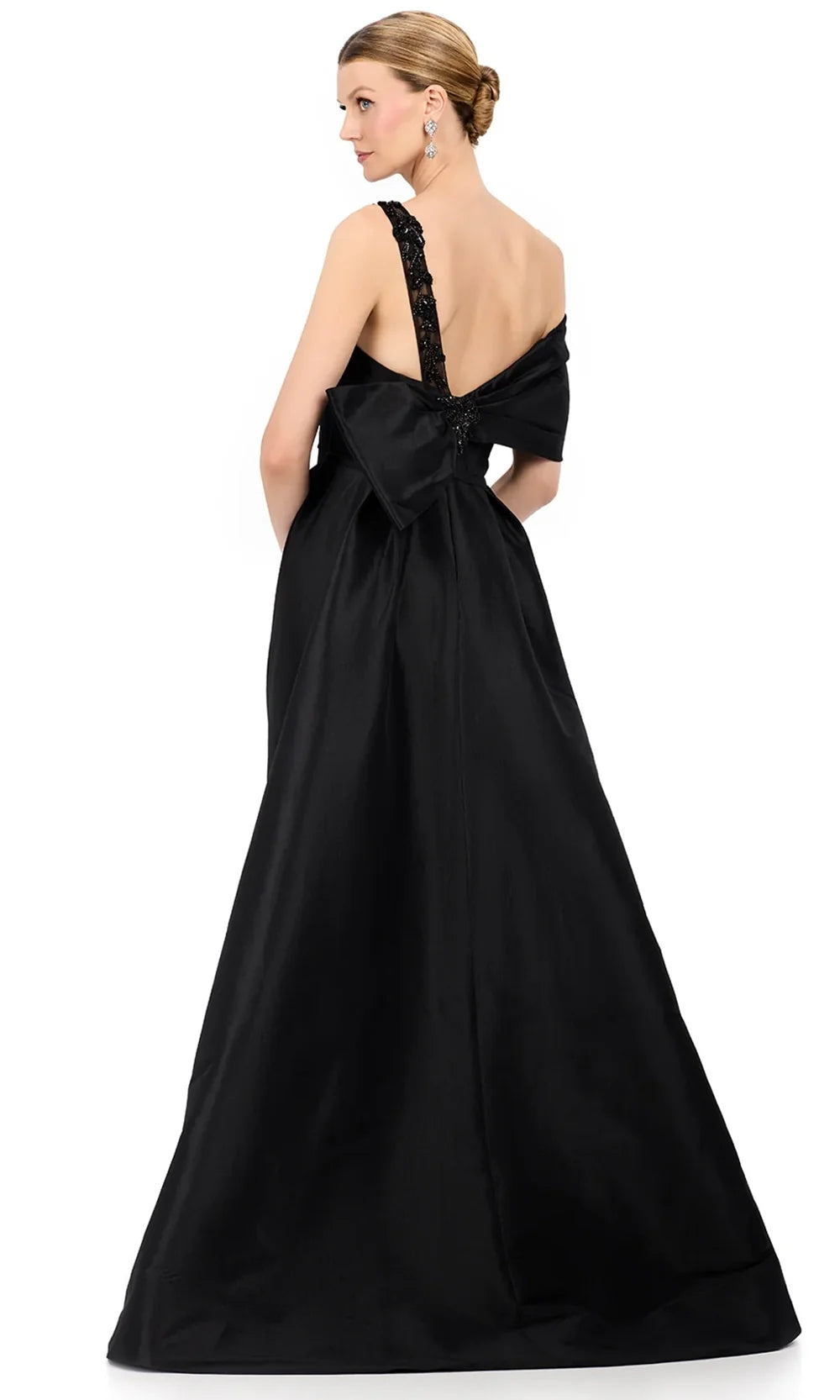 Ashley Lauren E12322 - Beaded Strap Asymmetric Taffeta Dress in Black