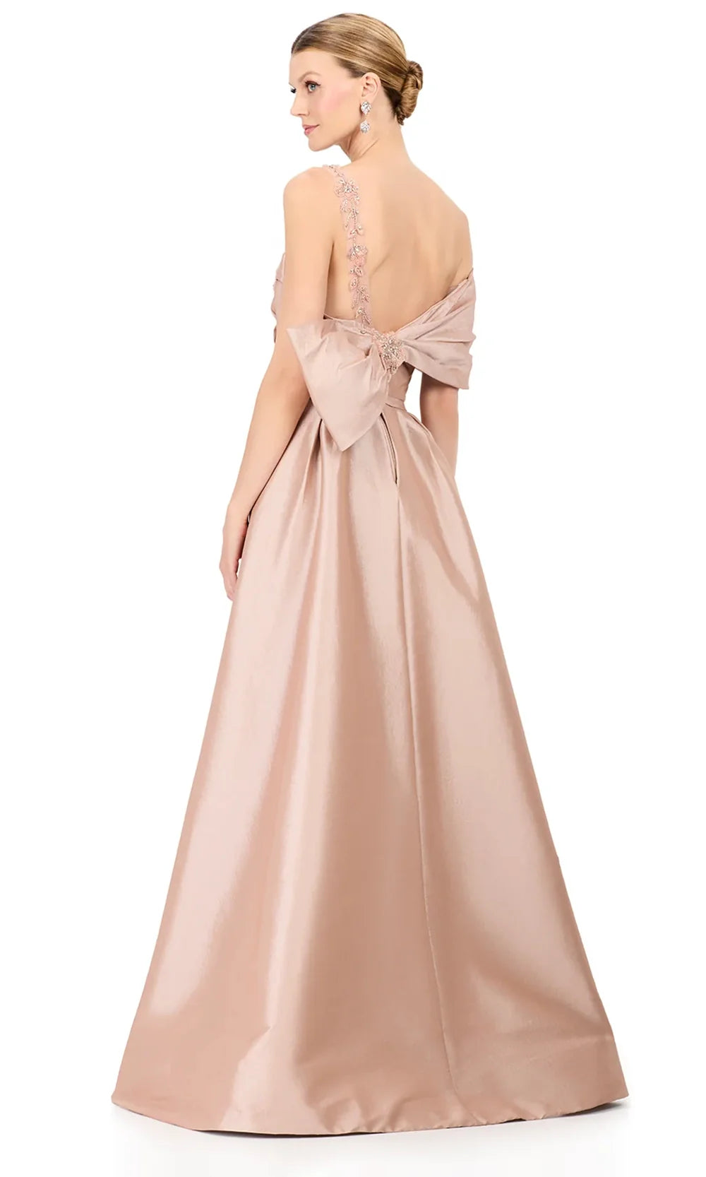 Ashley Lauren E12322 - Beaded Strap Asymmetric Taffeta Dress in Champagne