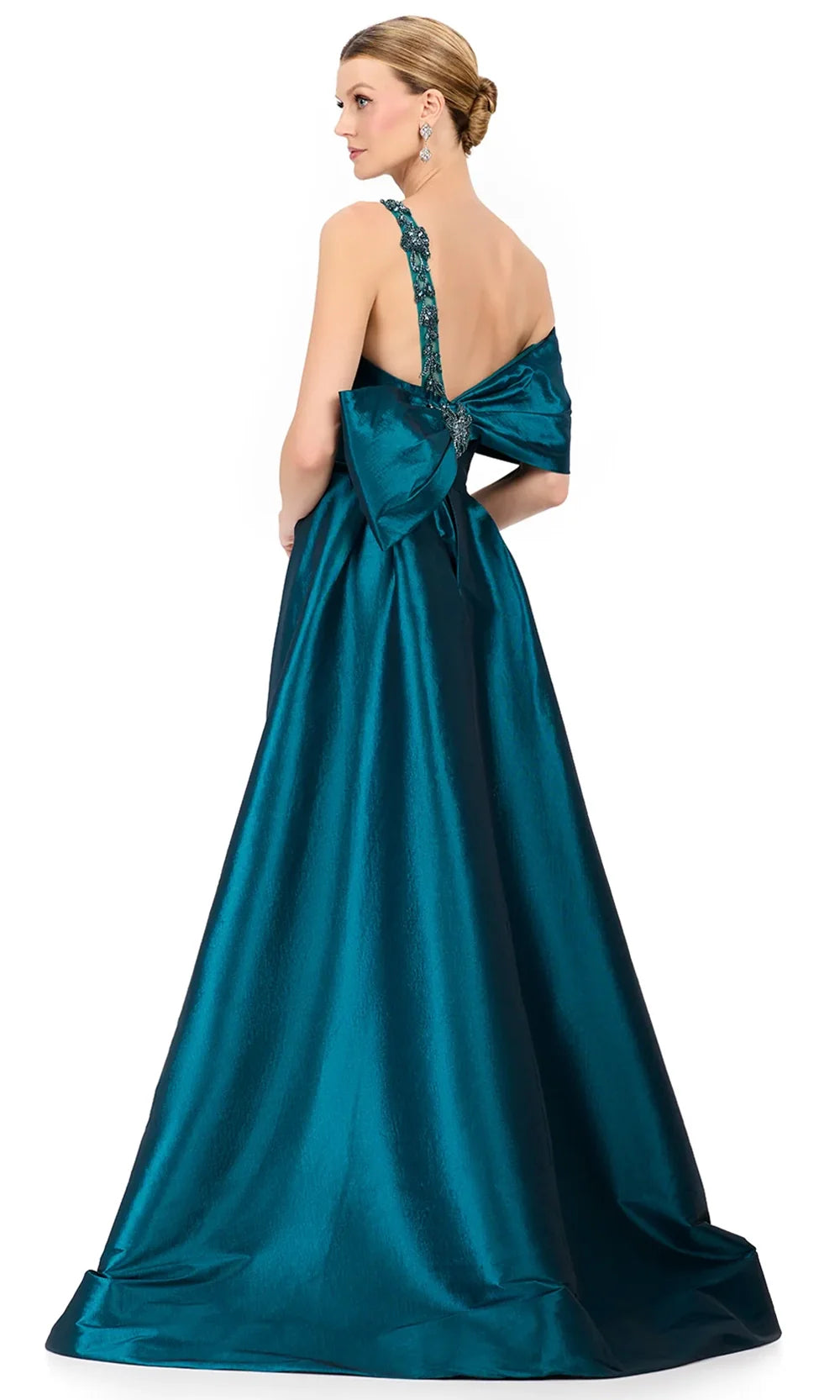 Ashley Lauren E12322 - Beaded Strap Asymmetric Taffeta Dress in DarkTeal
