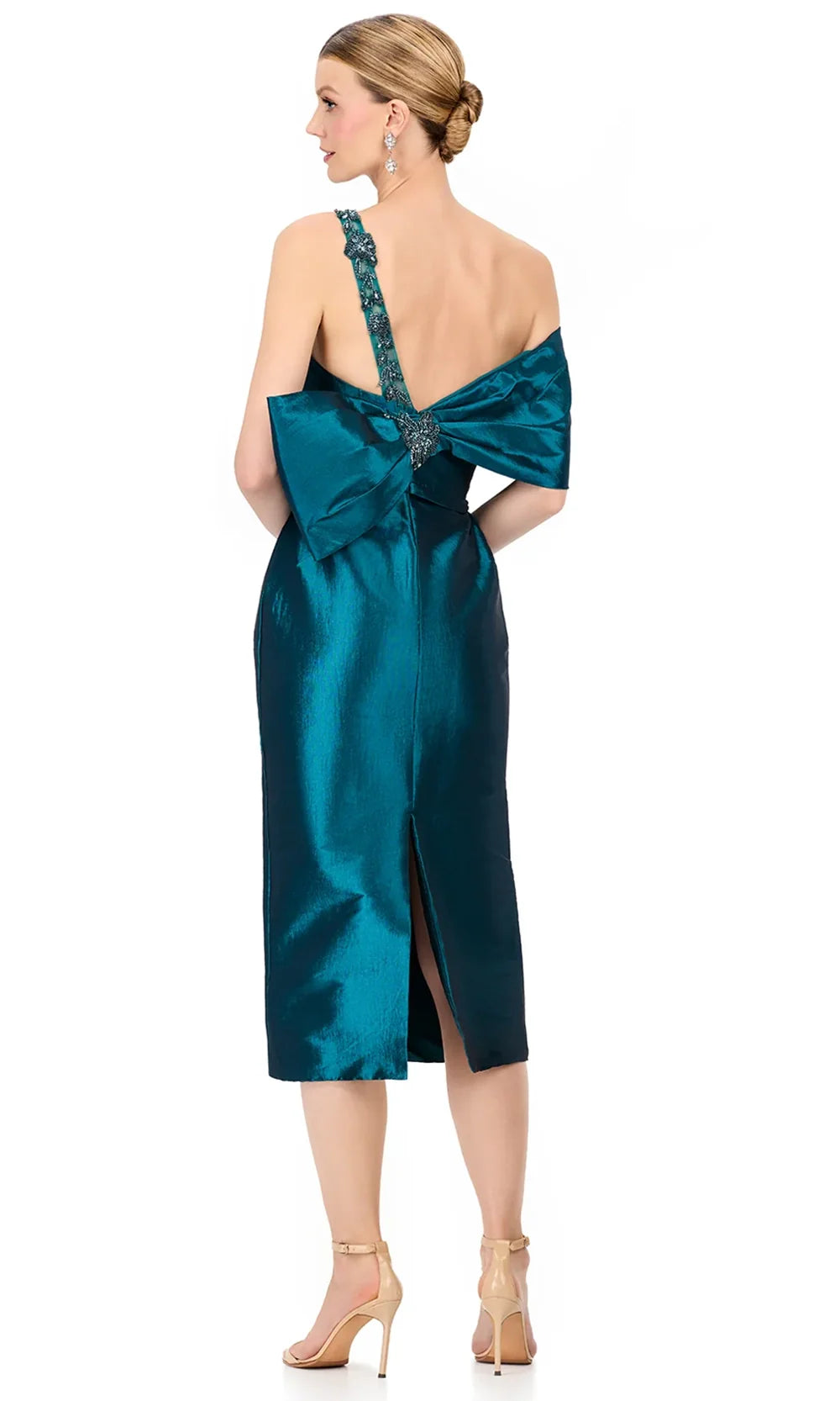 Ashley Lauren E12322 - Beaded Strap Asymmetric Taffeta Dress in DarkTeal