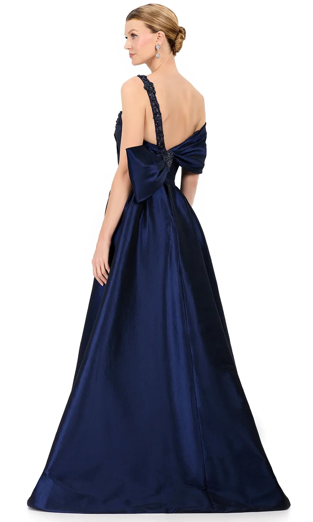 Ashley Lauren E12322 - Beaded Strap Asymmetric Taffeta Dress in Navy