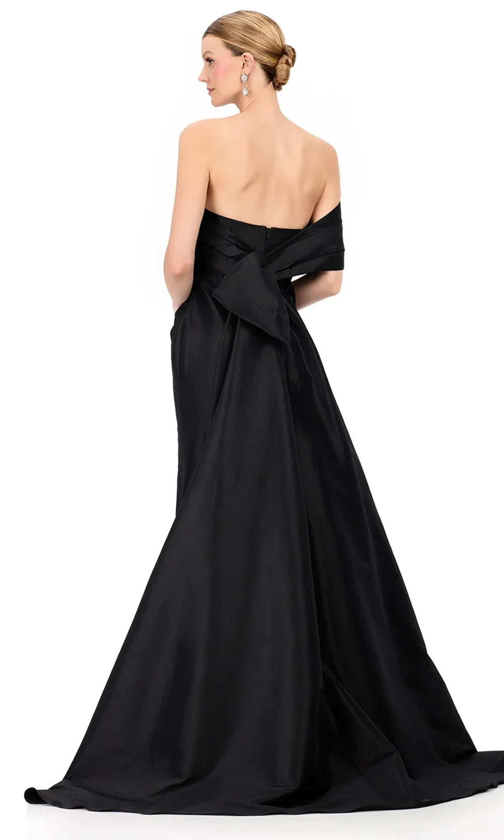 Ashley Lauren E12323 - Asymmetric Off Shoulder Taffeta Dress in Black