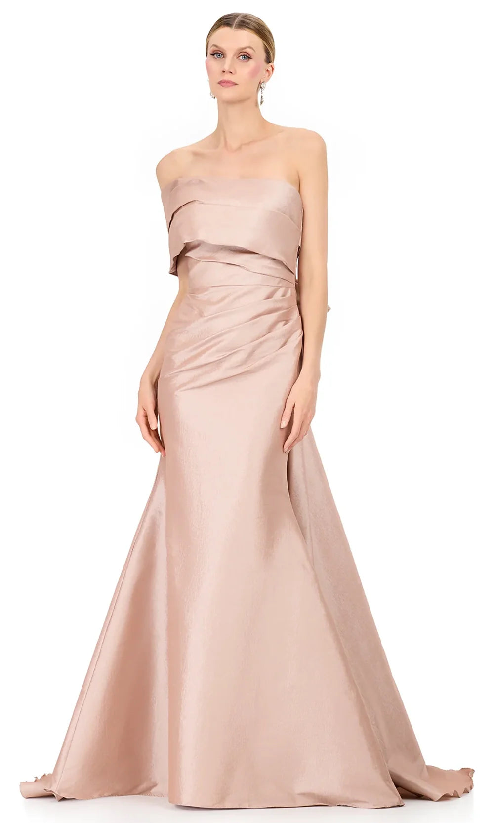 Ashley Lauren E12323 - Asymmetric Off Shoulder Taffeta Dress in Champagne