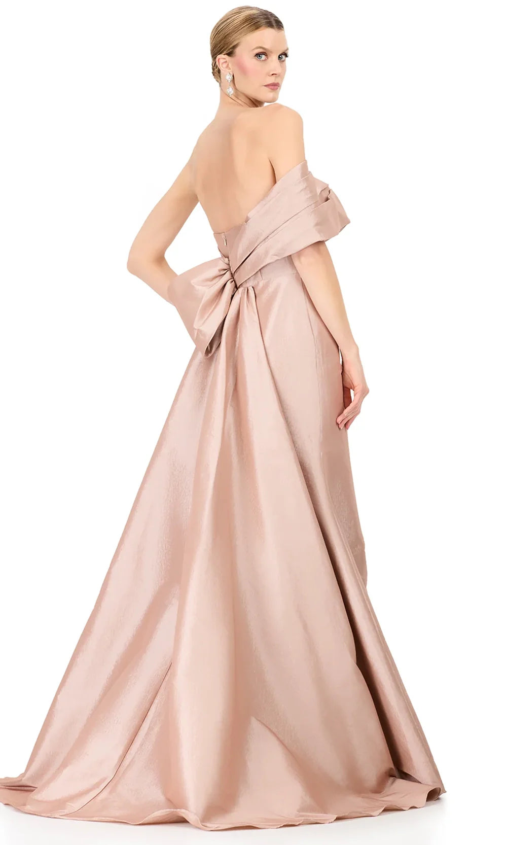 Ashley Lauren E12323 - Asymmetric Off Shoulder Taffeta Dress in Champagne