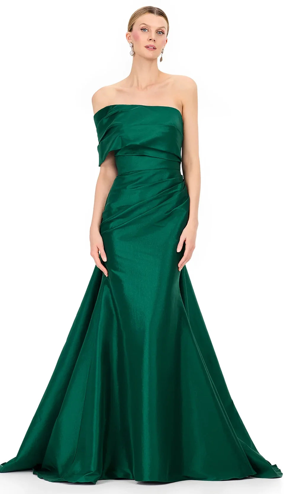 Ashley Lauren E12323 - Asymmetric Off Shoulder Taffeta Dress in Emerald