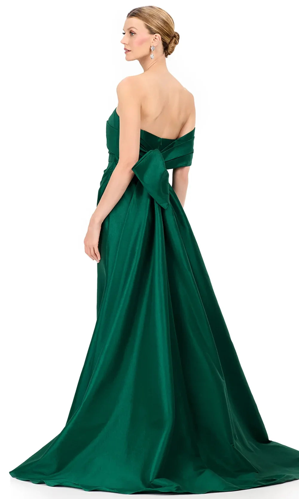 Ashley Lauren E12323 - Asymmetric Off Shoulder Taffeta Dress in Emerald