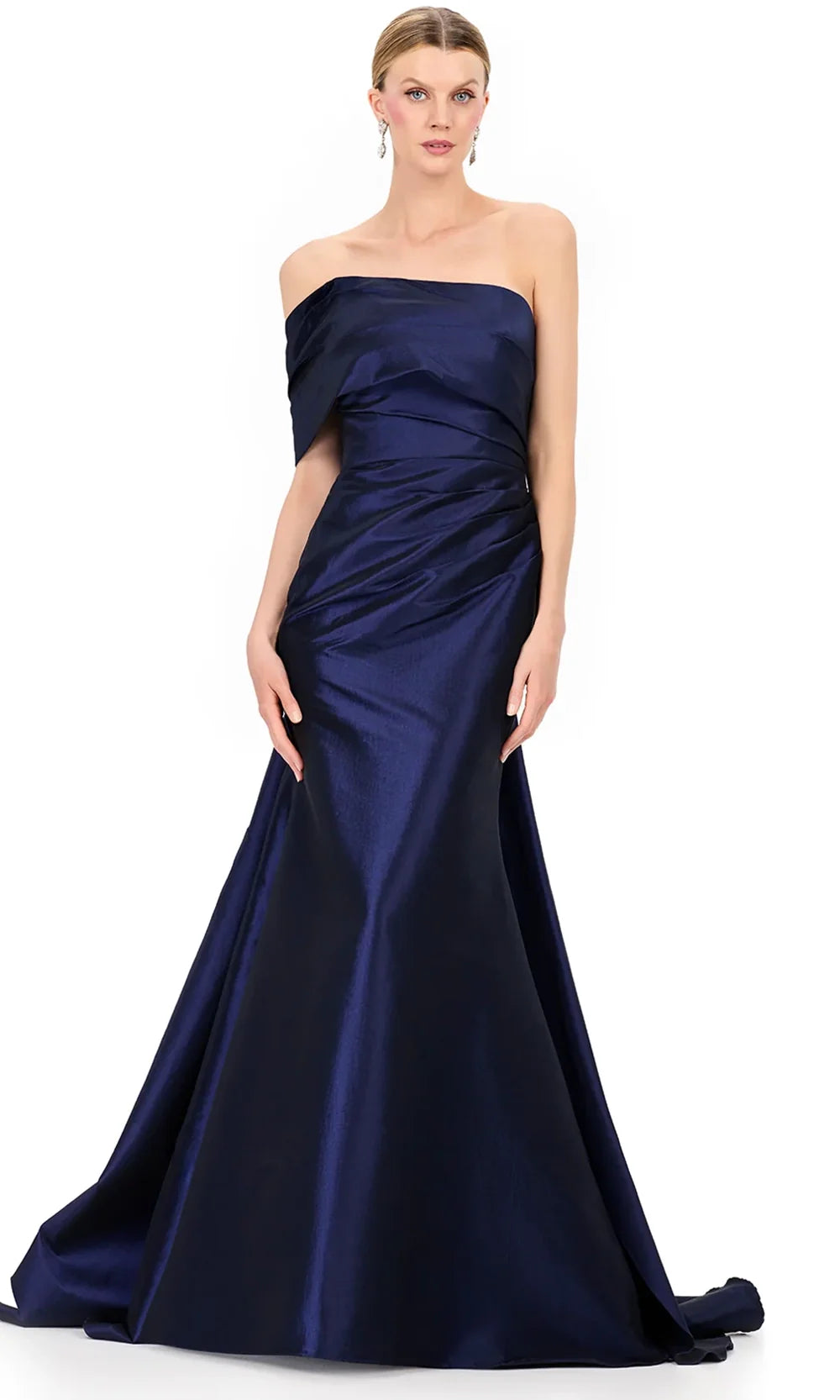 Ashley Lauren E12323 - Asymmetric Off Shoulder Taffeta Dress in Navy