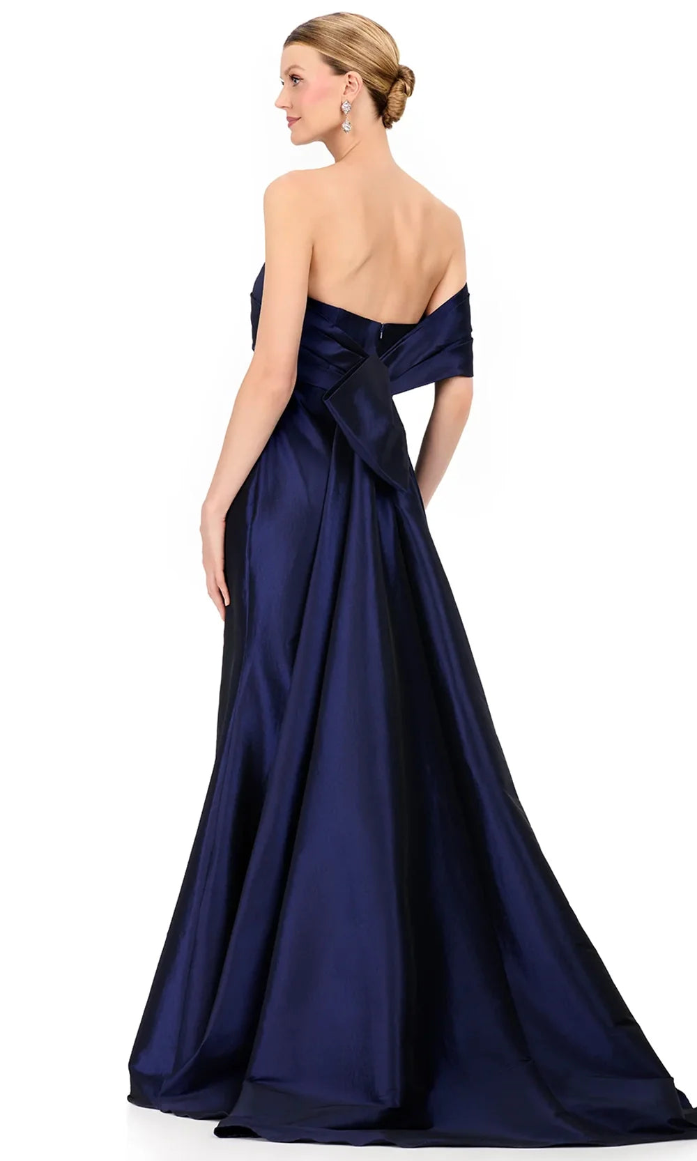 Ashley Lauren E12323 - Asymmetric Off Shoulder Taffeta Dress in Navy