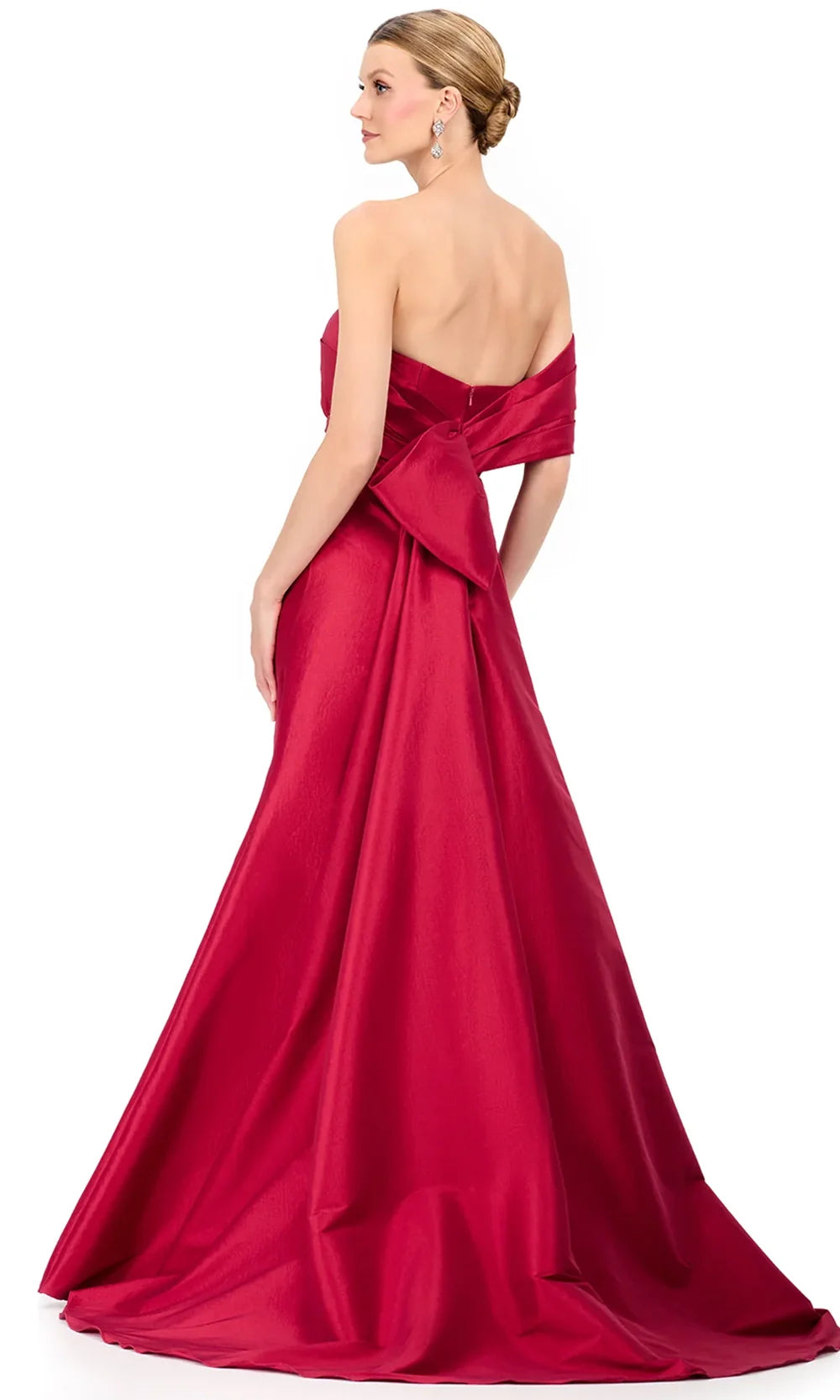 Ashley Lauren E12323 - Asymmetric Off Shoulder Taffeta Dress in Ruby