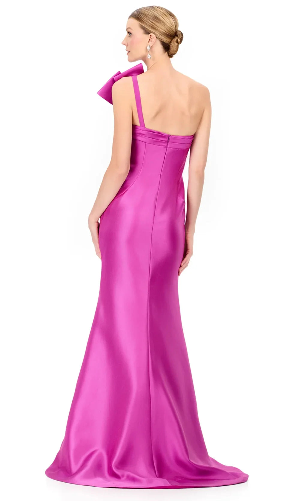 Ashley Lauren E12325 - Oversized Bow Asymmetric Mikado Dress in Raspberry