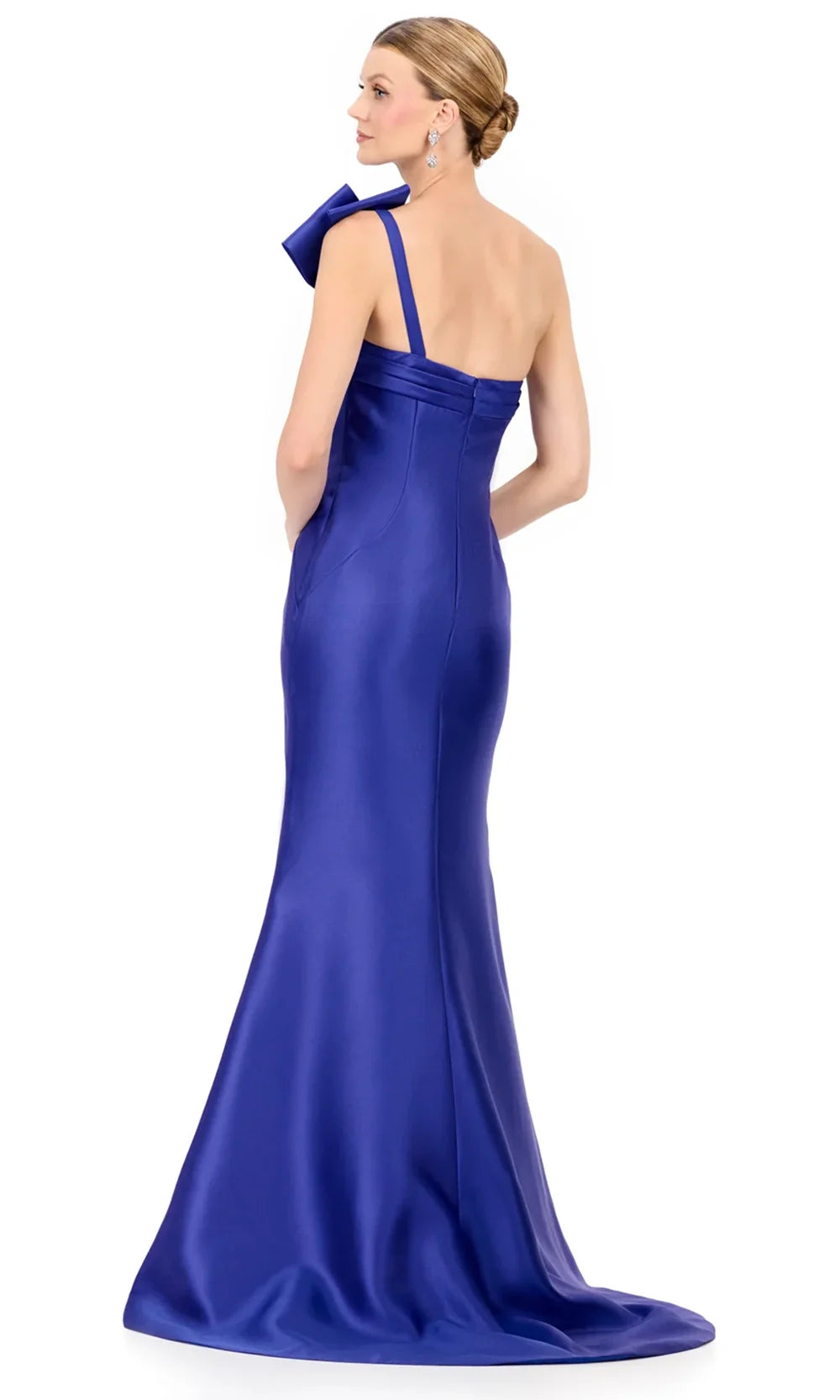 Ashley Lauren E12325 - Oversized Bow Asymmetric Mikado Dress in Royal