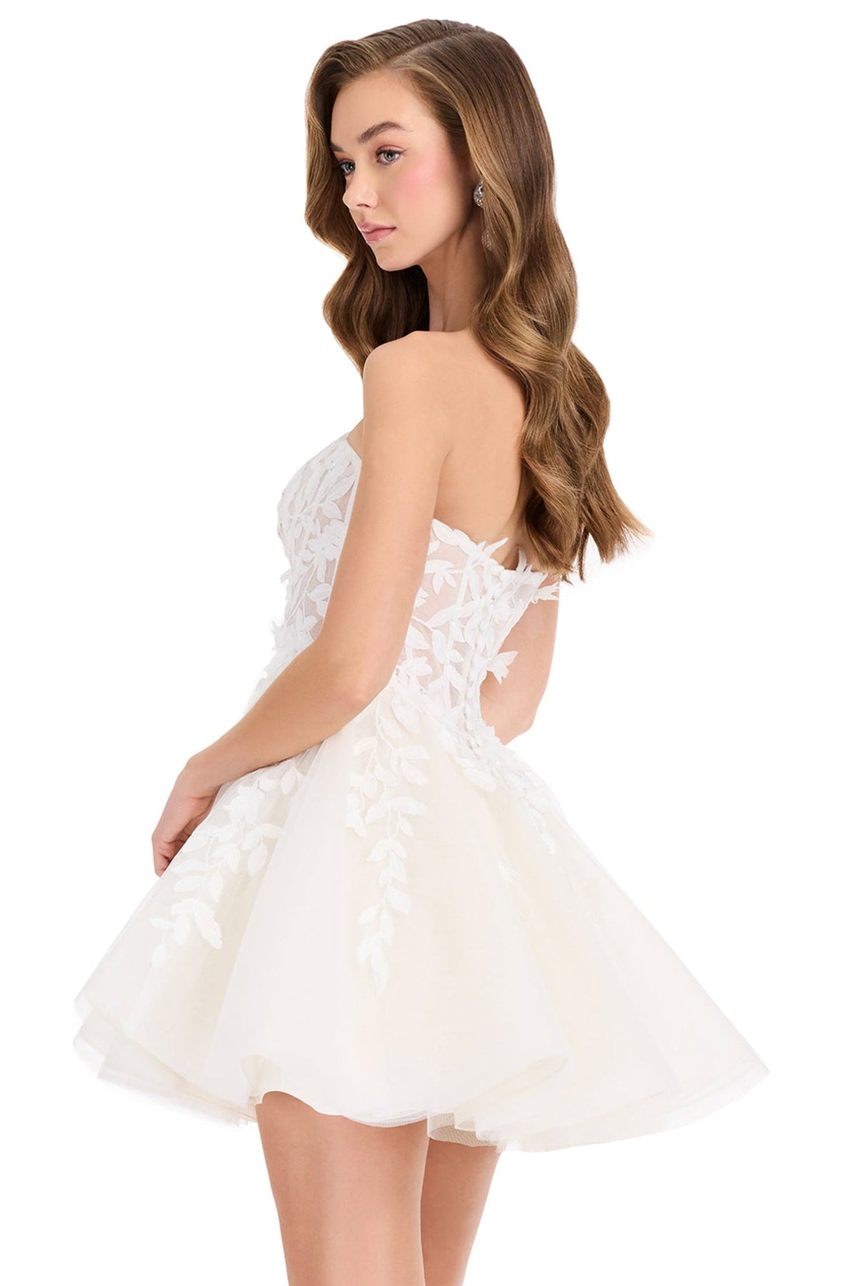 Ashley Lauren E40007 Strapless Embroidered A-Line Cocktail Dress