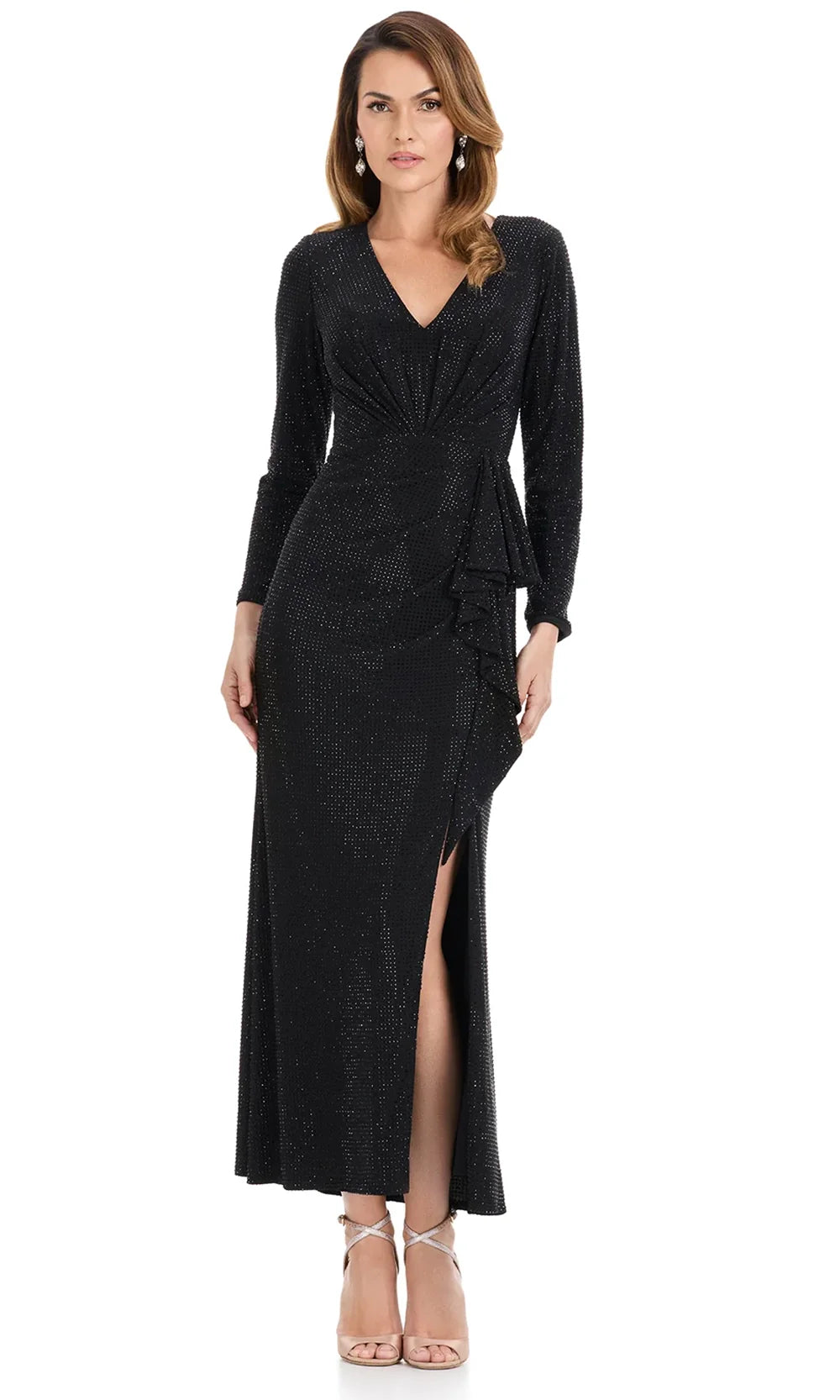 Ashley Lauren E4824 - Long Sleeve Shimmer Beaded Dress in Black
