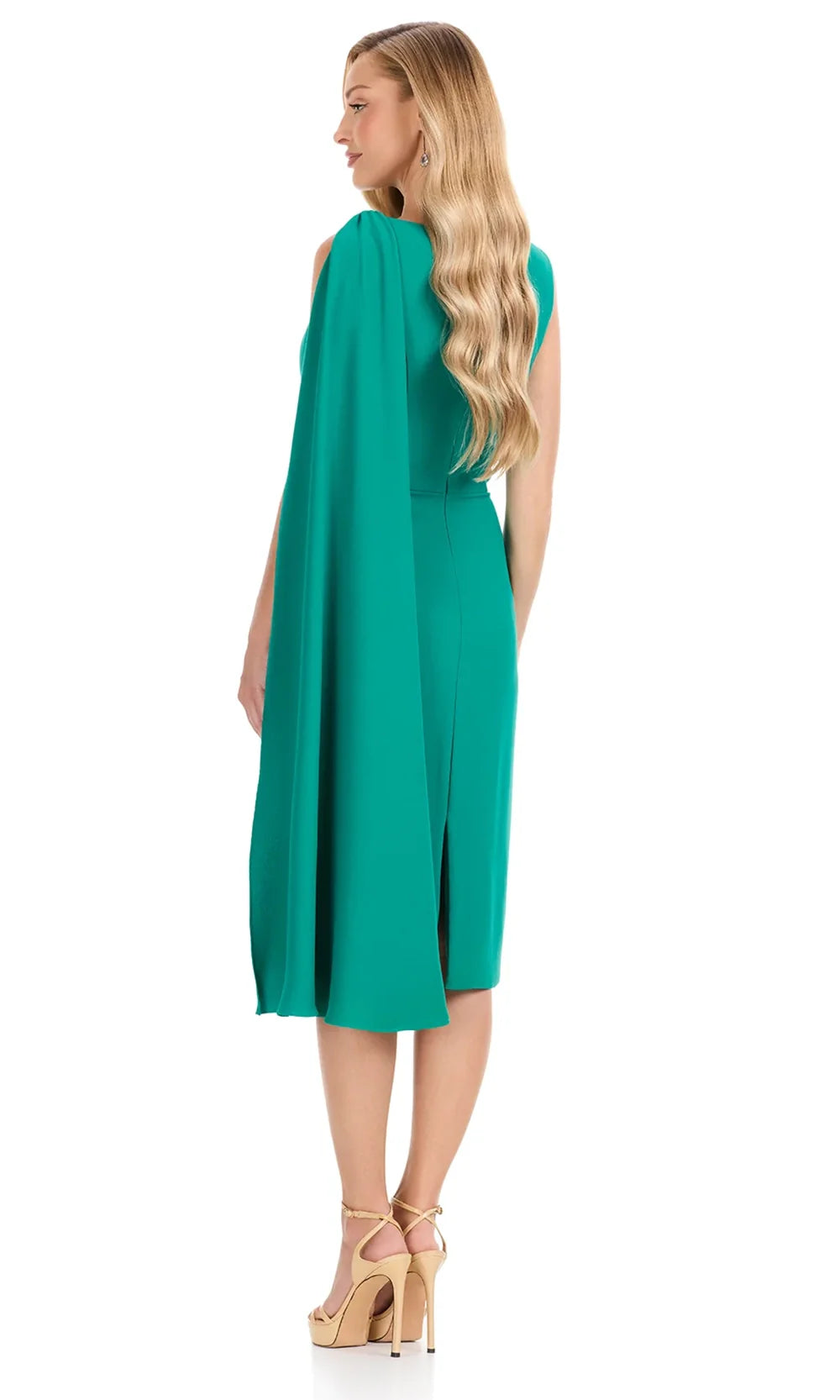 Ashley Lauren E4910 - Bateau Neck Draped Cape Formal Dress in Jade