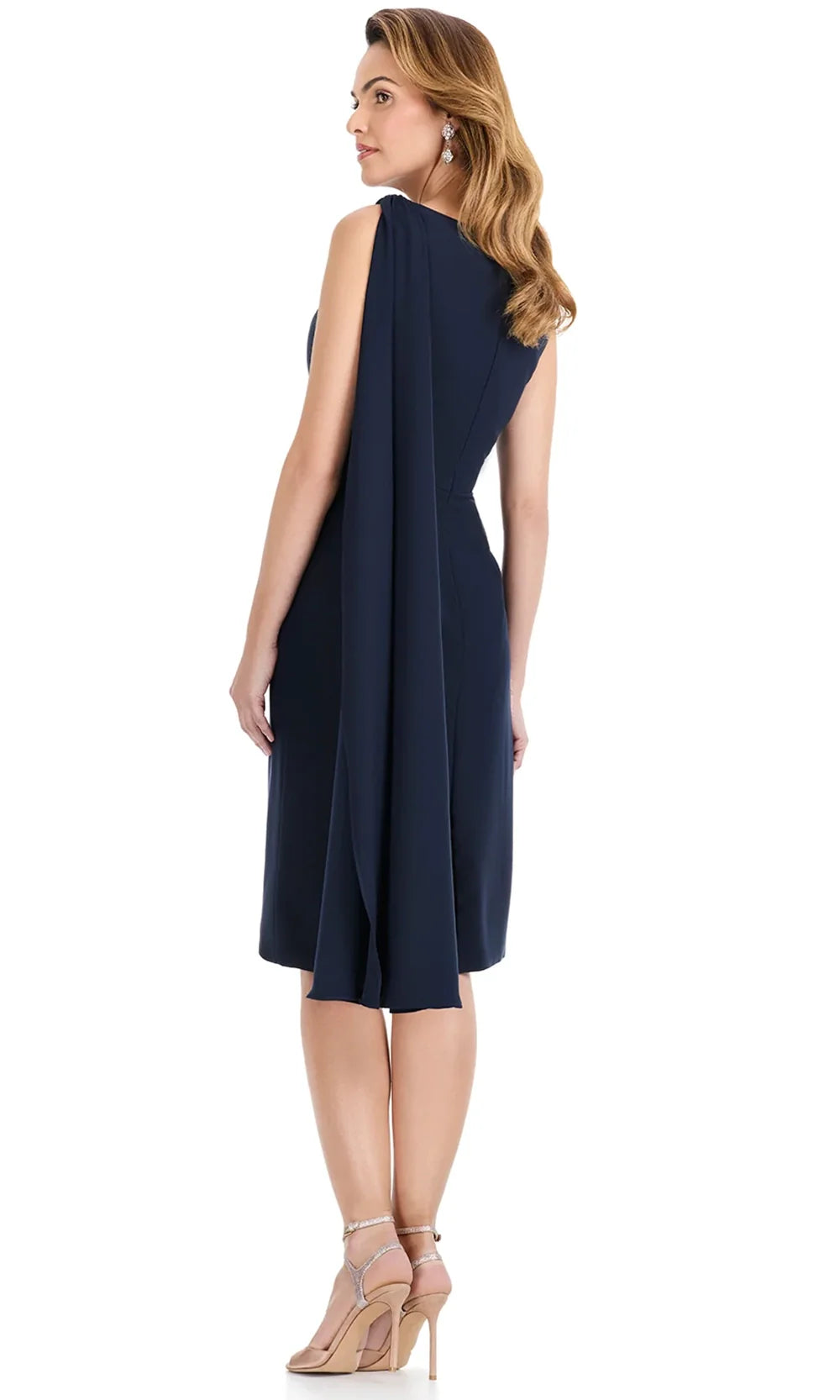 Ashley Lauren E4910 - Bateau Neck Draped Cape Formal Dress in Navy