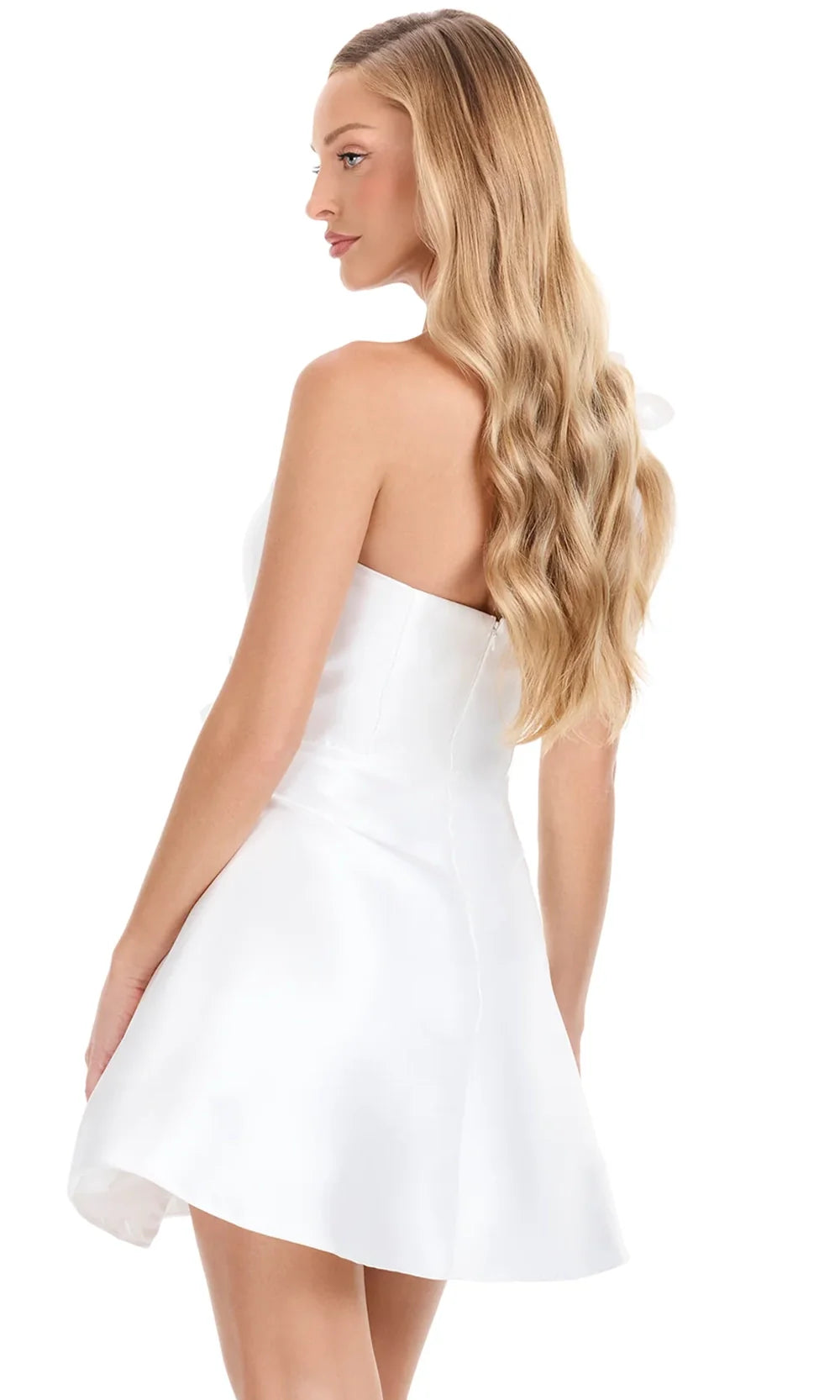 Ashley Lauren E4914 - 3D Floral Applique One Shoulder Min i Dress in Ivory