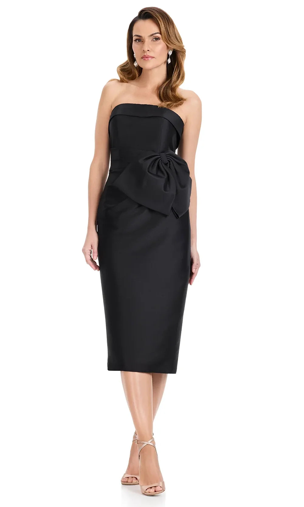 Ashley Lauren E4921 - Tea-Length Straight Neckline Mikado Dress in Black
