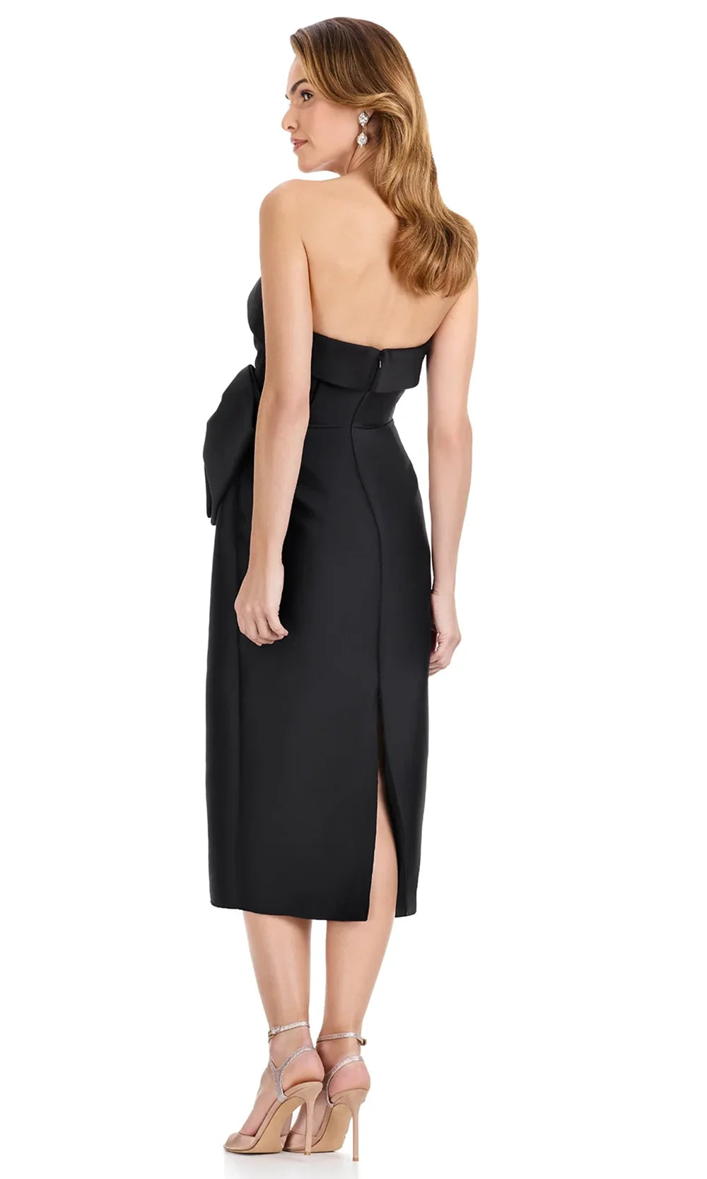 Ashley Lauren E4921 - Tea-Length Straight Neckline Mikado Dress in Black