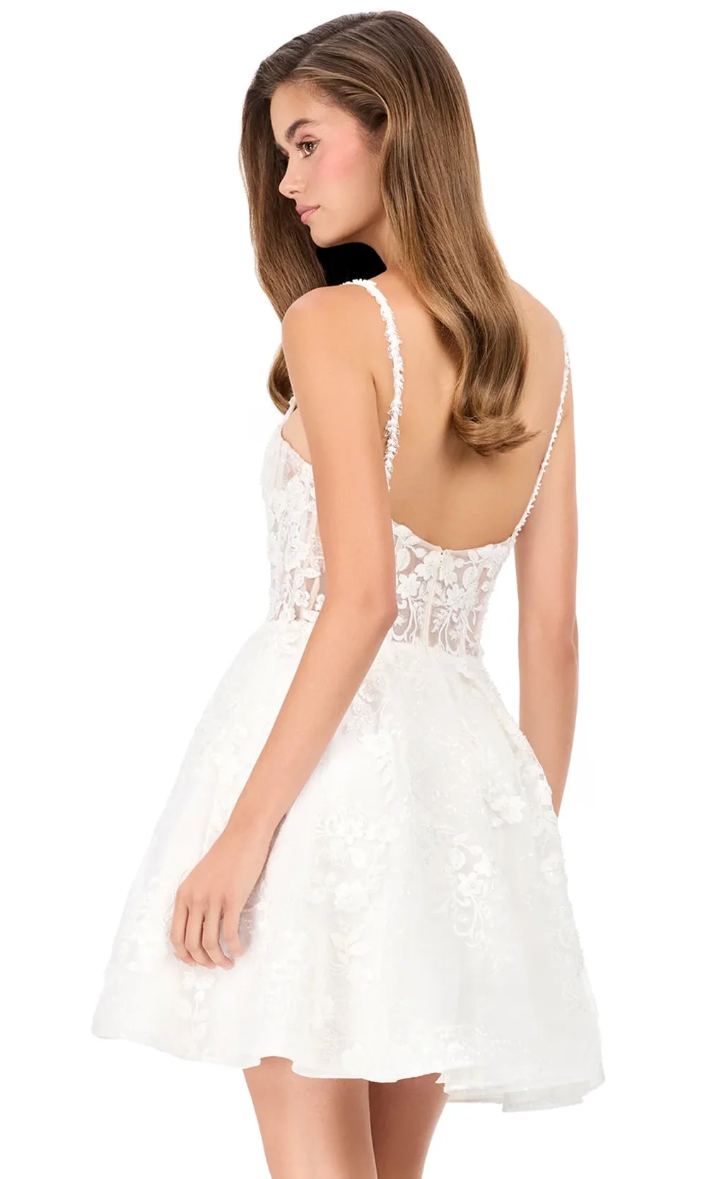 Ashley Lauren E4936 - Embroidered Floral Sweetheart Short Dress in Ivory