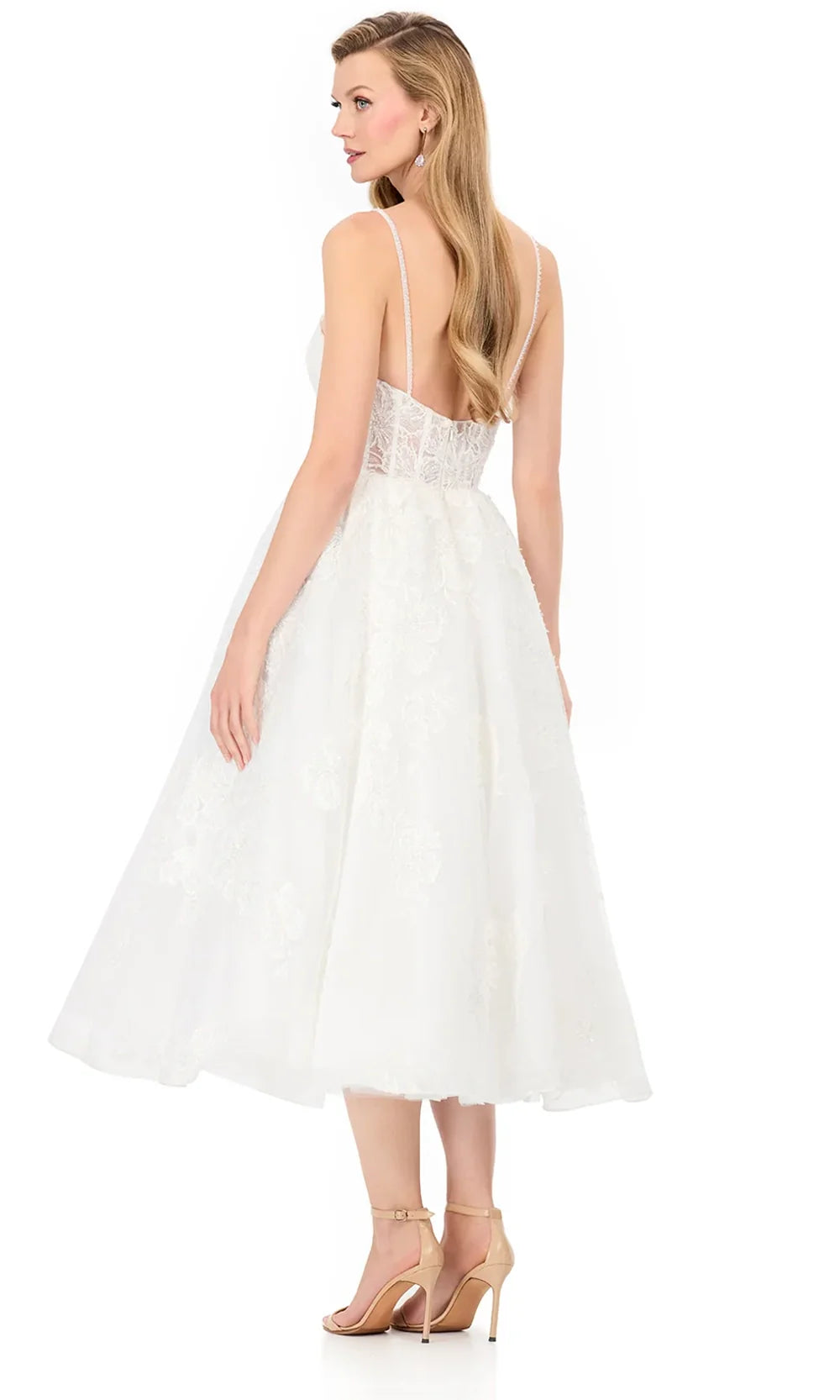 Ashley Lauren E4937 - Embroidered Lace Sweetheart Midi Dress in Ivory