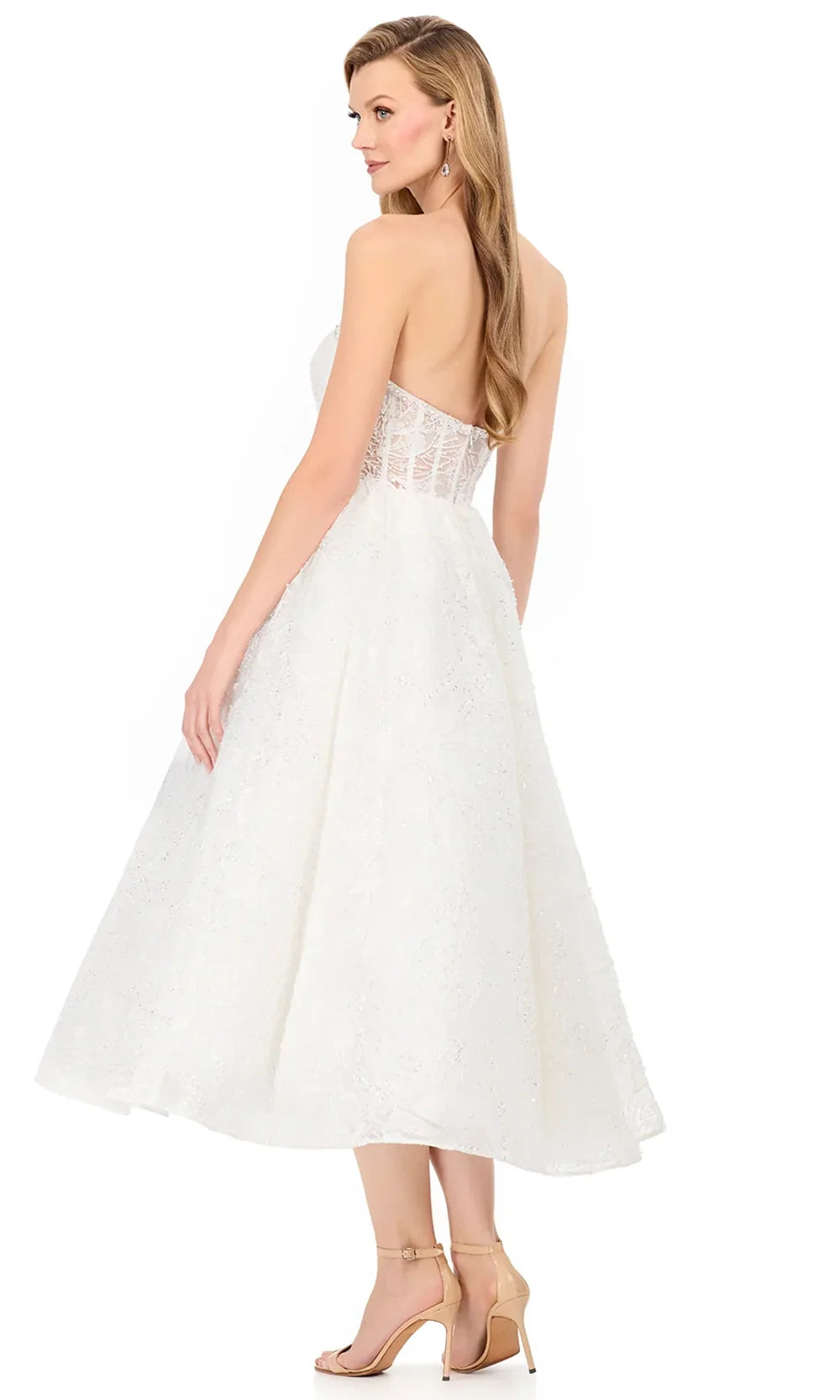 Ashley Lauren E4938 - Strapless Embroidered Tea-Length Dress in Ivory