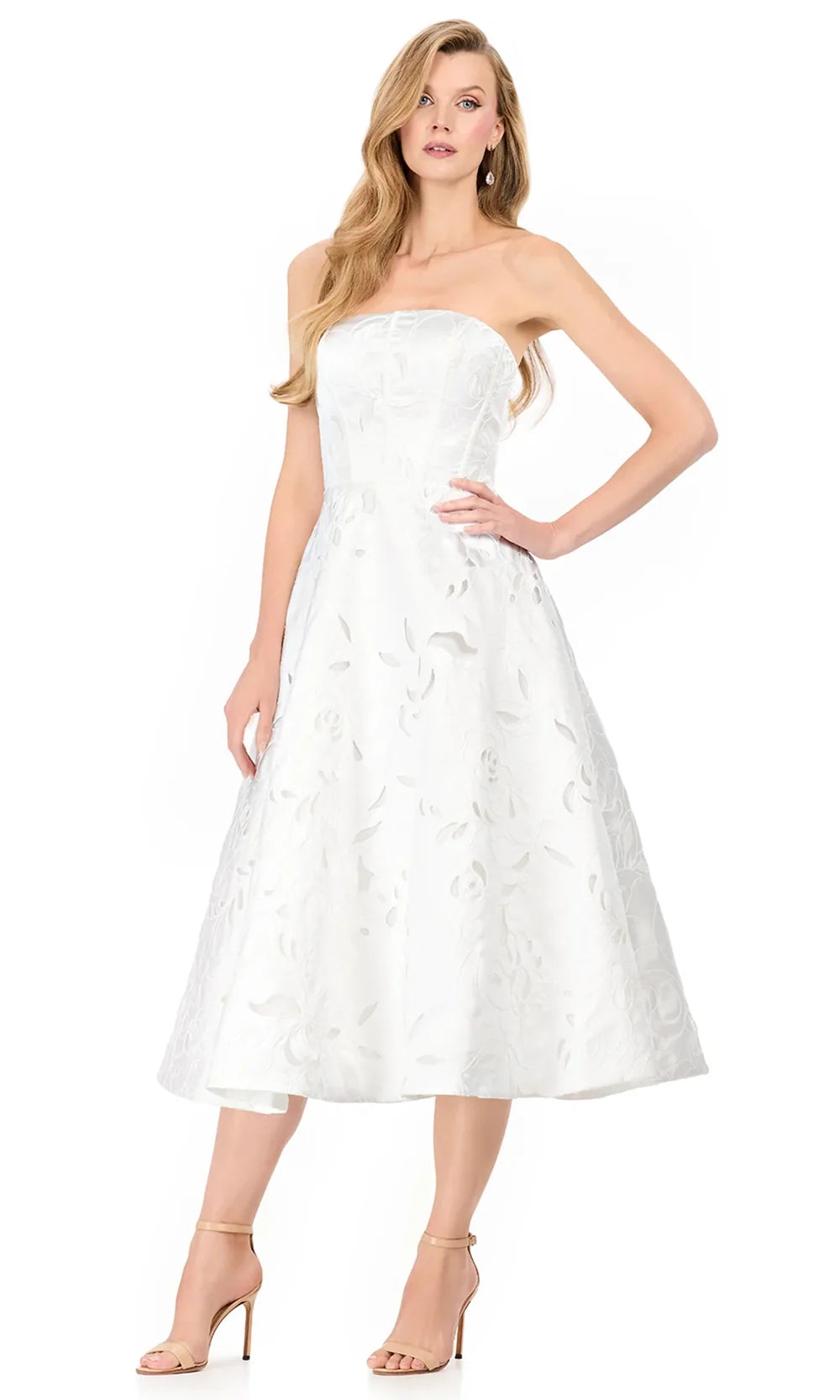 Ashley Lauren E4940 - Floral Textured Straight Neckline Midi Dress Cocktail Dresses