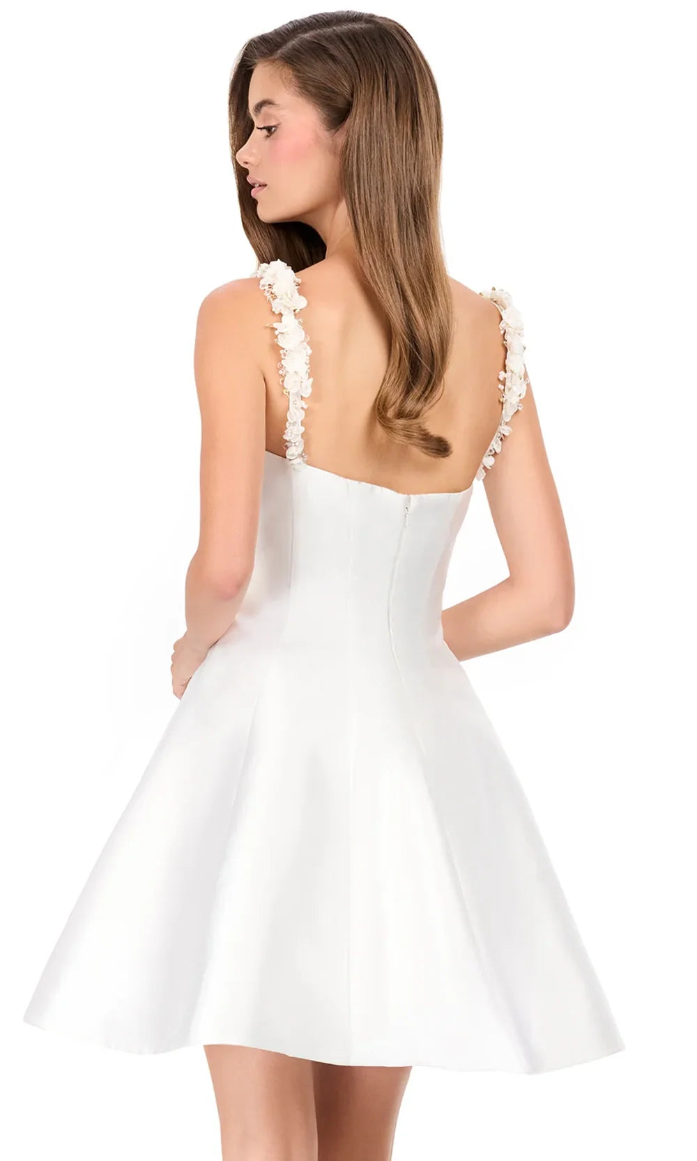 Ashley Lauren E4944 - 3D Floral Spaghetti Strap Mikado Dress in Ivory
