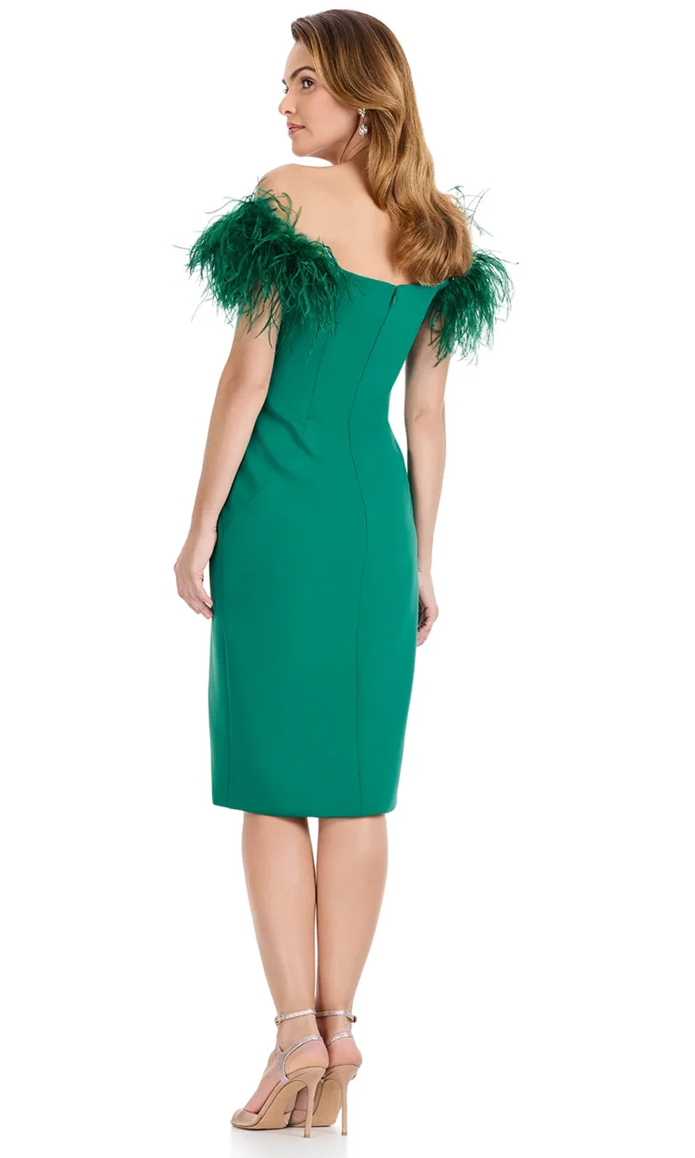 Ashley Lauren E4959 - Feather Off Shoulder Cocktail Dress with Slit in Dark Emerald