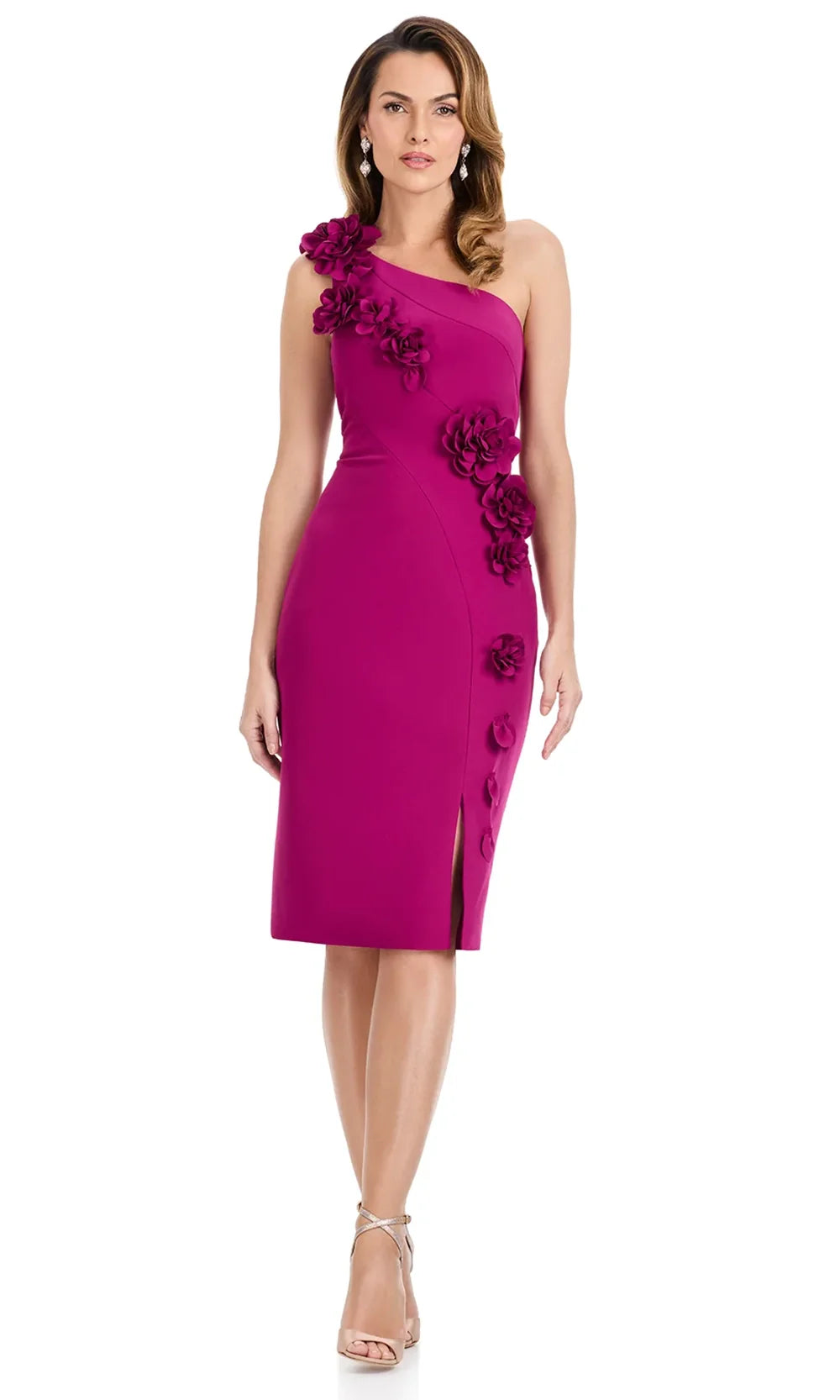 Ashley Lauren E4961 - One Shoulder Floral Applique Cocktail Dress in Raspberry