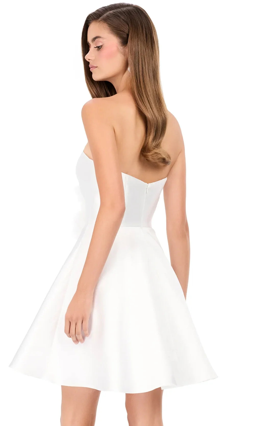 Ashley Lauren E4962 - Strapless Floral Applique Flared Dress in Ivory