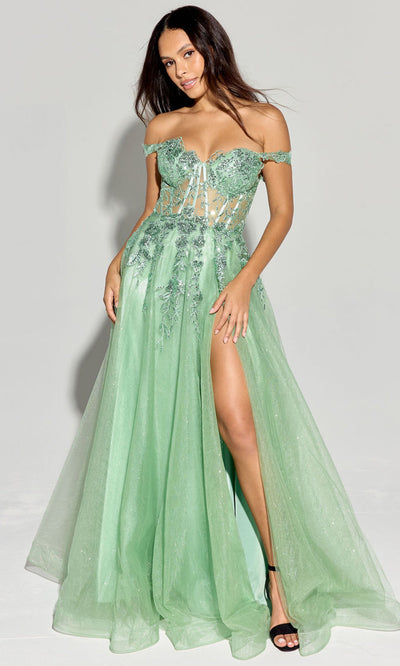 Eureka Fashion EK128 - Sheer Embroidered A-line Gown Prom Dresses