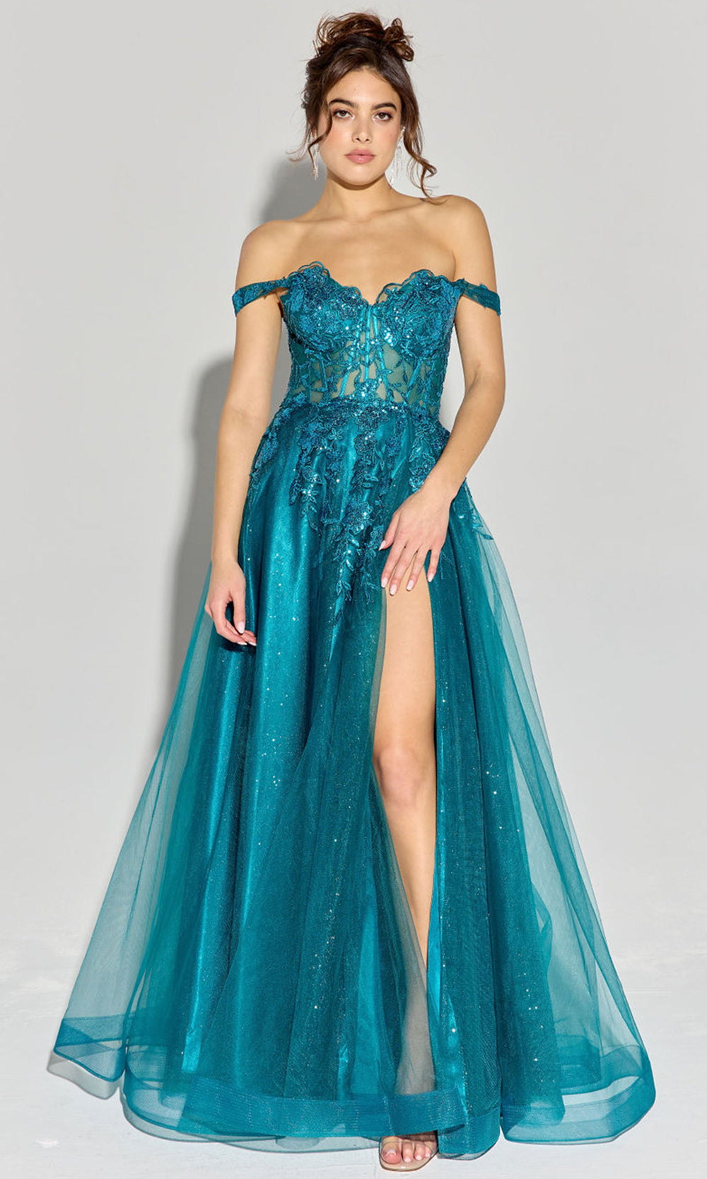 Eureka Fashion EK128 - Sheer Embroidered A-line Gown Prom Dresses