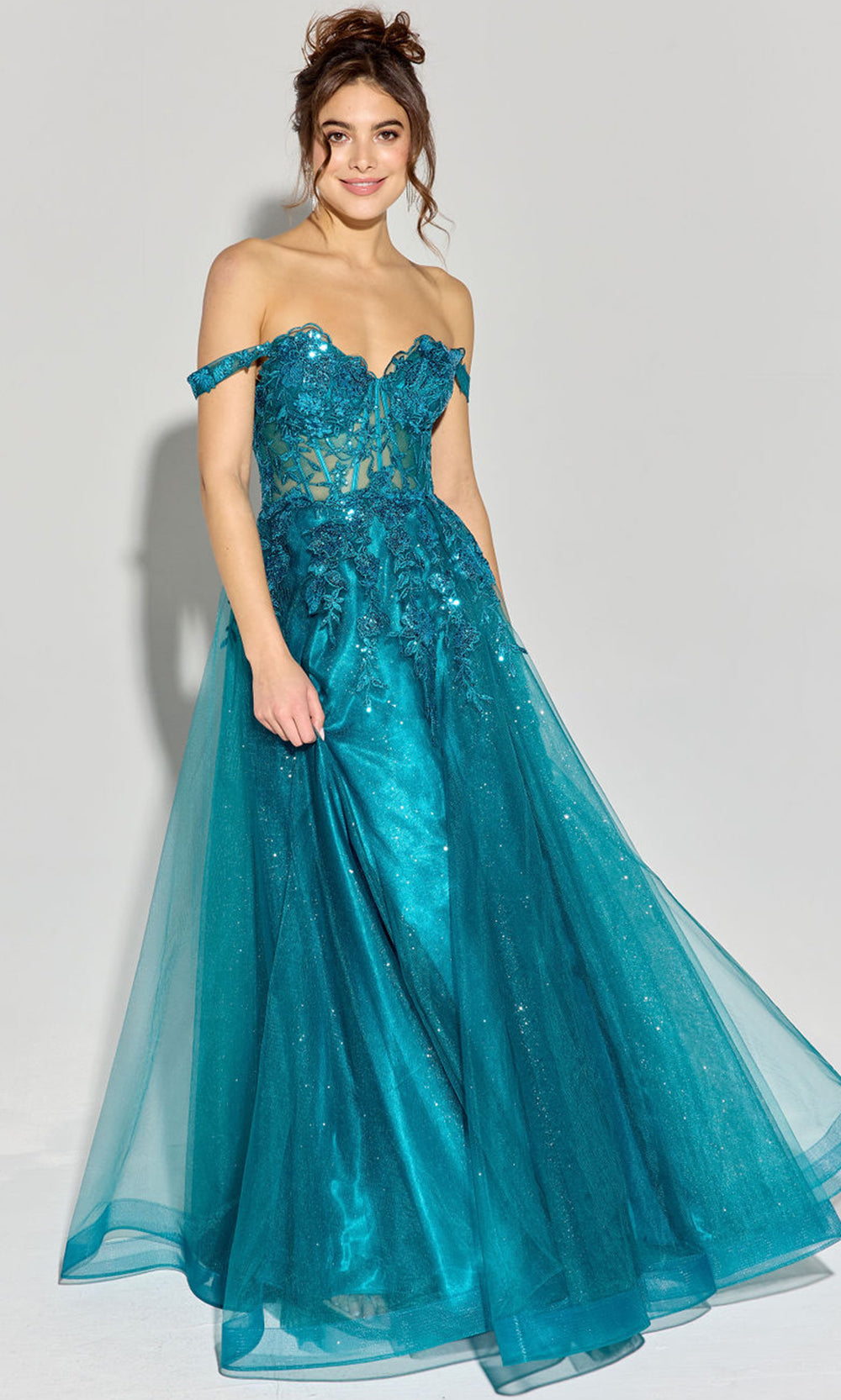 Eureka Fashion EK128 - Sheer Embroidered A-line Gown Prom Dresses