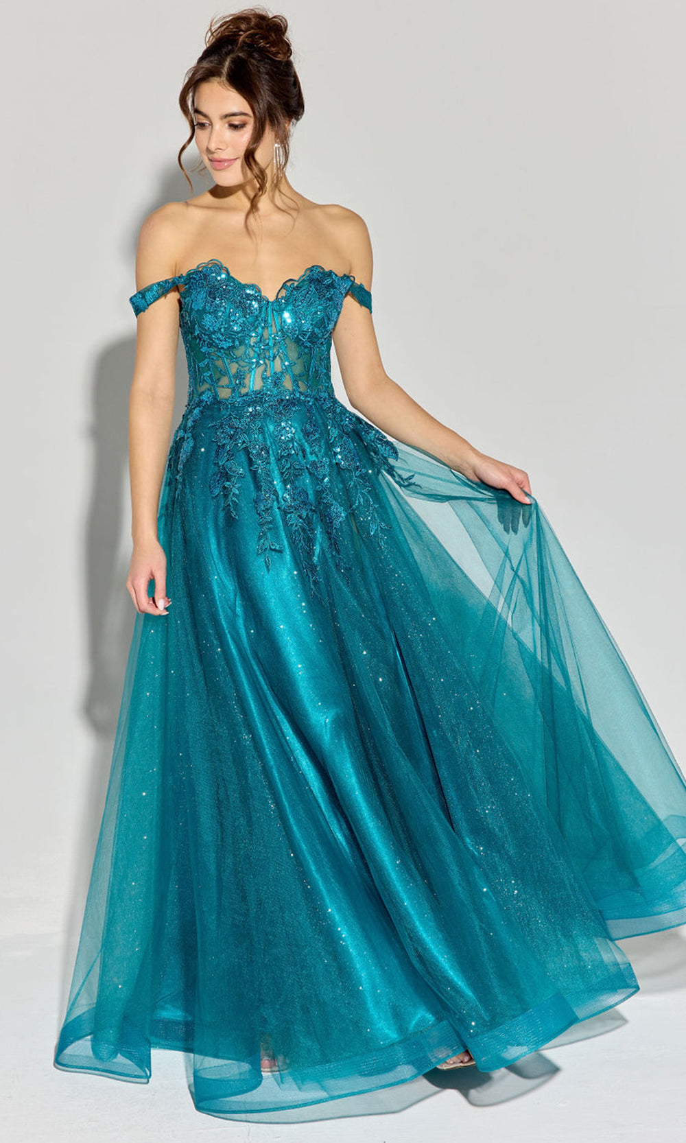 Eureka Fashion EK128 - Sheer Embroidered A-line Gown Prom Dresses