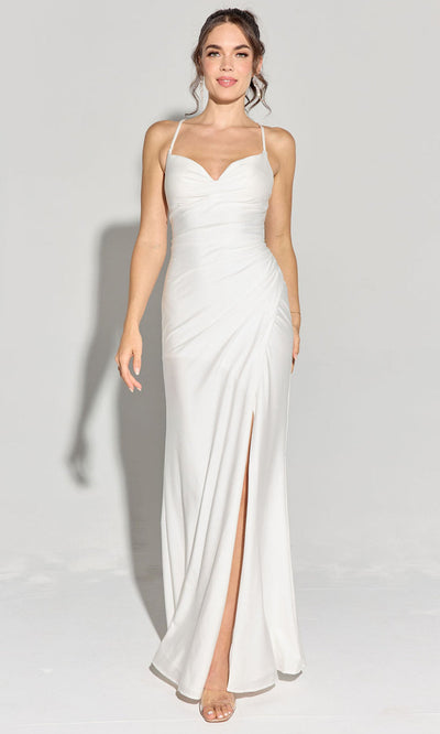Eureka Fashion EK136 - Ruched Sleeveless Gown with Slit Prom Dresses