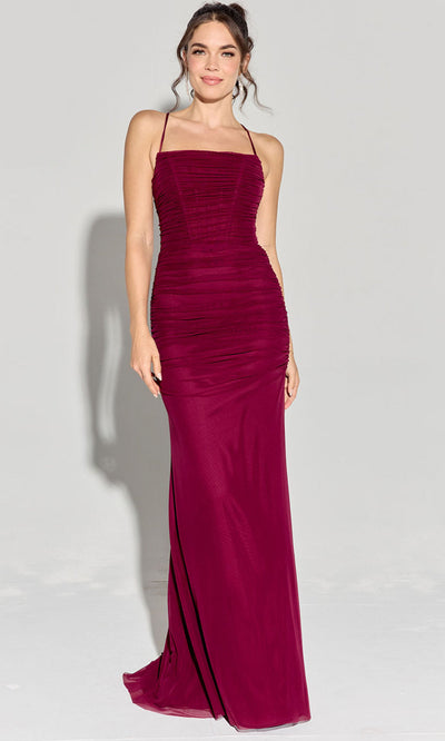 Eureka Fashion EK177 - Lace-Up Back Ruched Sheath Gown Prom Dresses