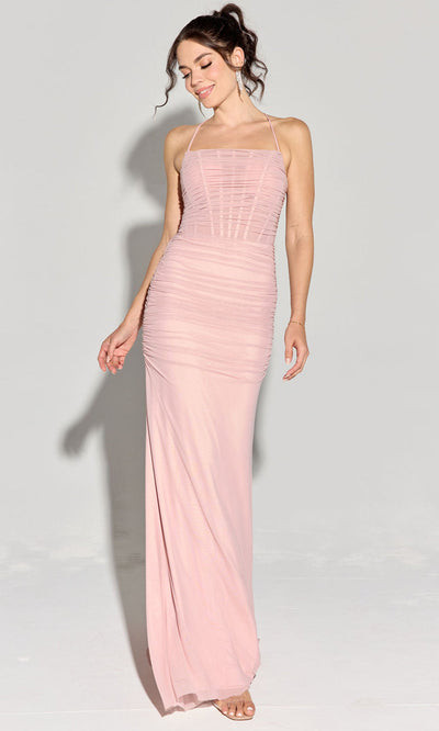 Eureka Fashion EK177 - Lace-Up Back Ruched Sheath Gown Prom Dresses