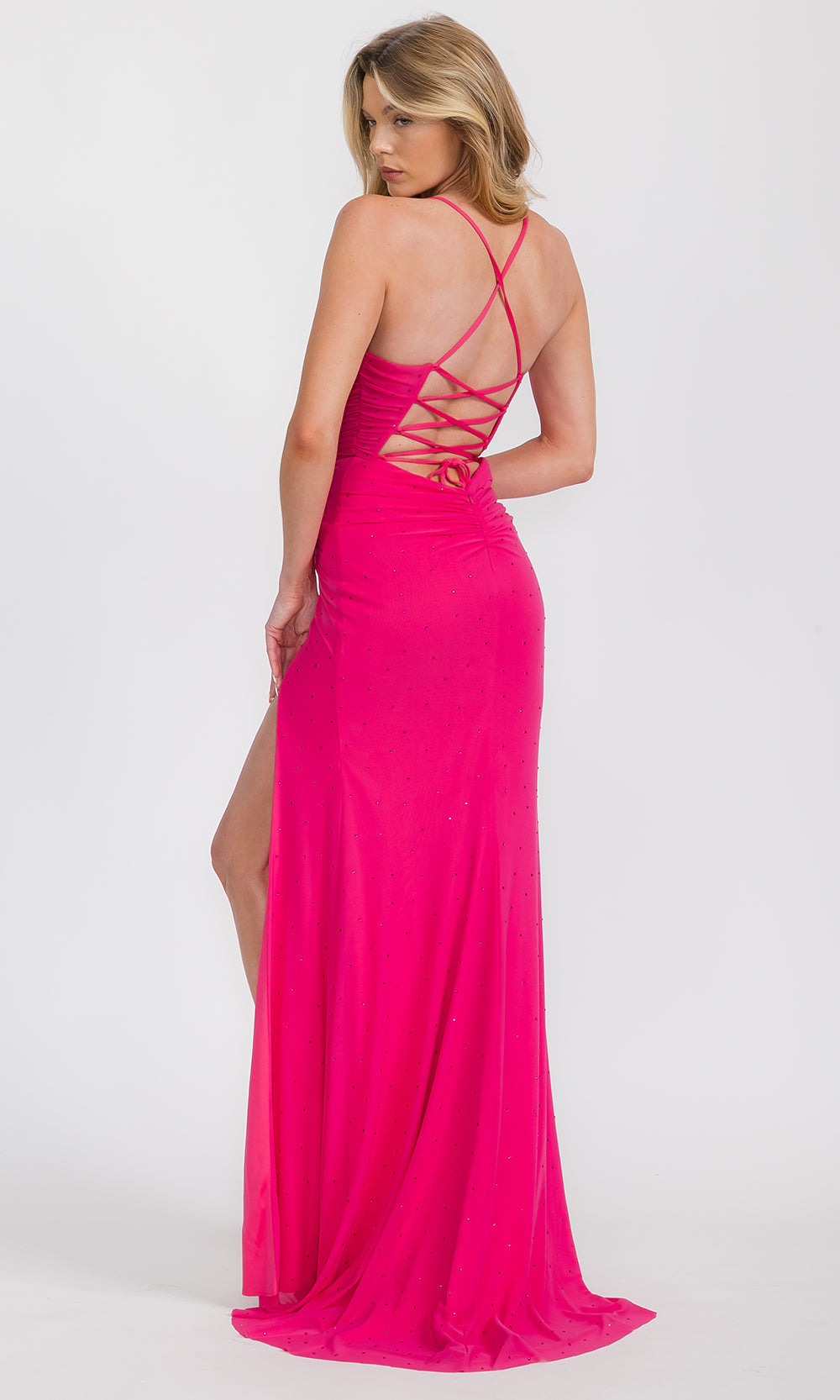 Eureka Fashion EK187B - Sleeveless High Slit Gown with Rhinestones Prom Dresses