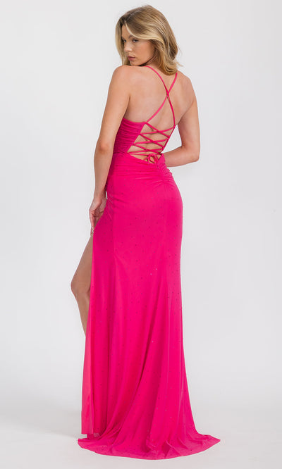 Eureka Fashion EK187B - Sleeveless High Slit Gown with Rhinestones Prom Dresses