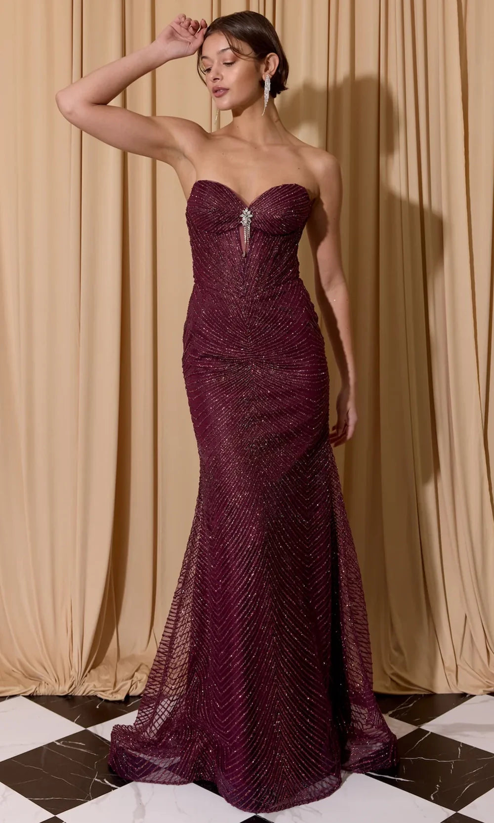 Eureka Fashion EK195 - Illusion Corset Fully Beaded Sheath Gown Prom Dresses in Merlot  
