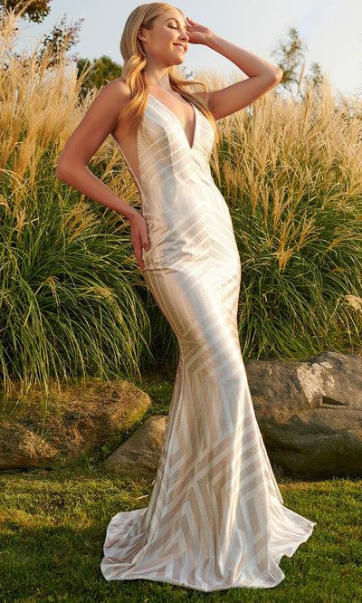 Faviana ES10889 - Wide Strap Beaded Geometric Gown Prom Dresses