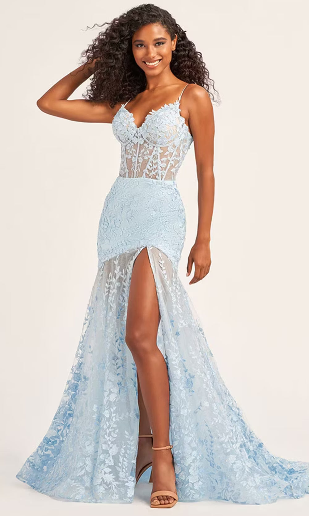 Ellie Wilde EW35005 - Sweetheart Illusion Lace Applique Dress Prom Dresses in Blue  